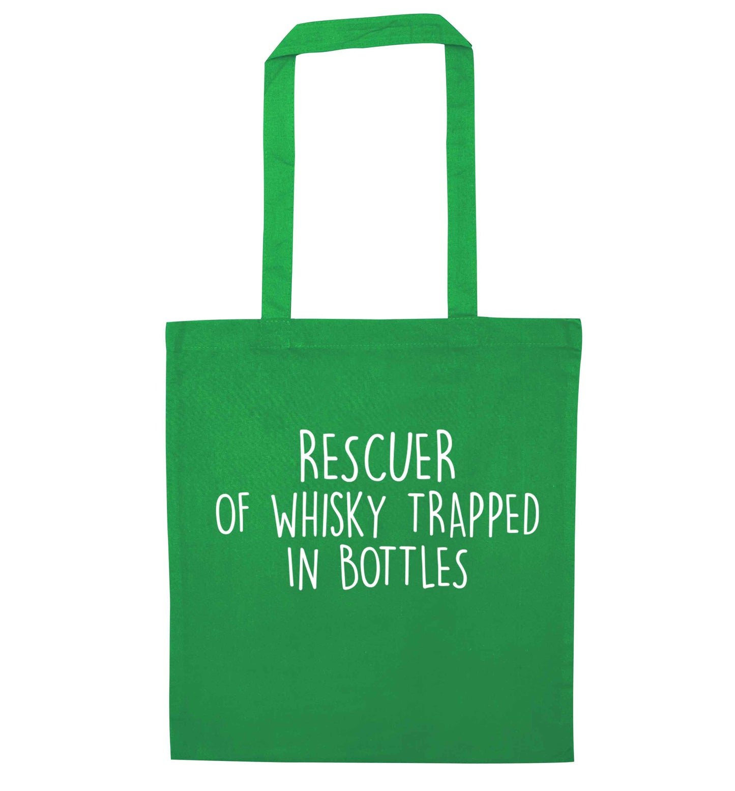Rescuer of whisky trapped in bottles green tote bag
