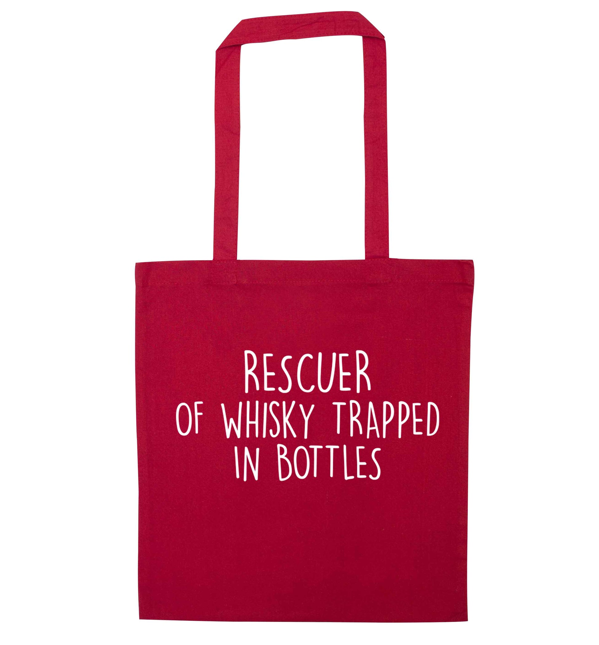 Rescuer of whisky trapped in bottles red tote bag