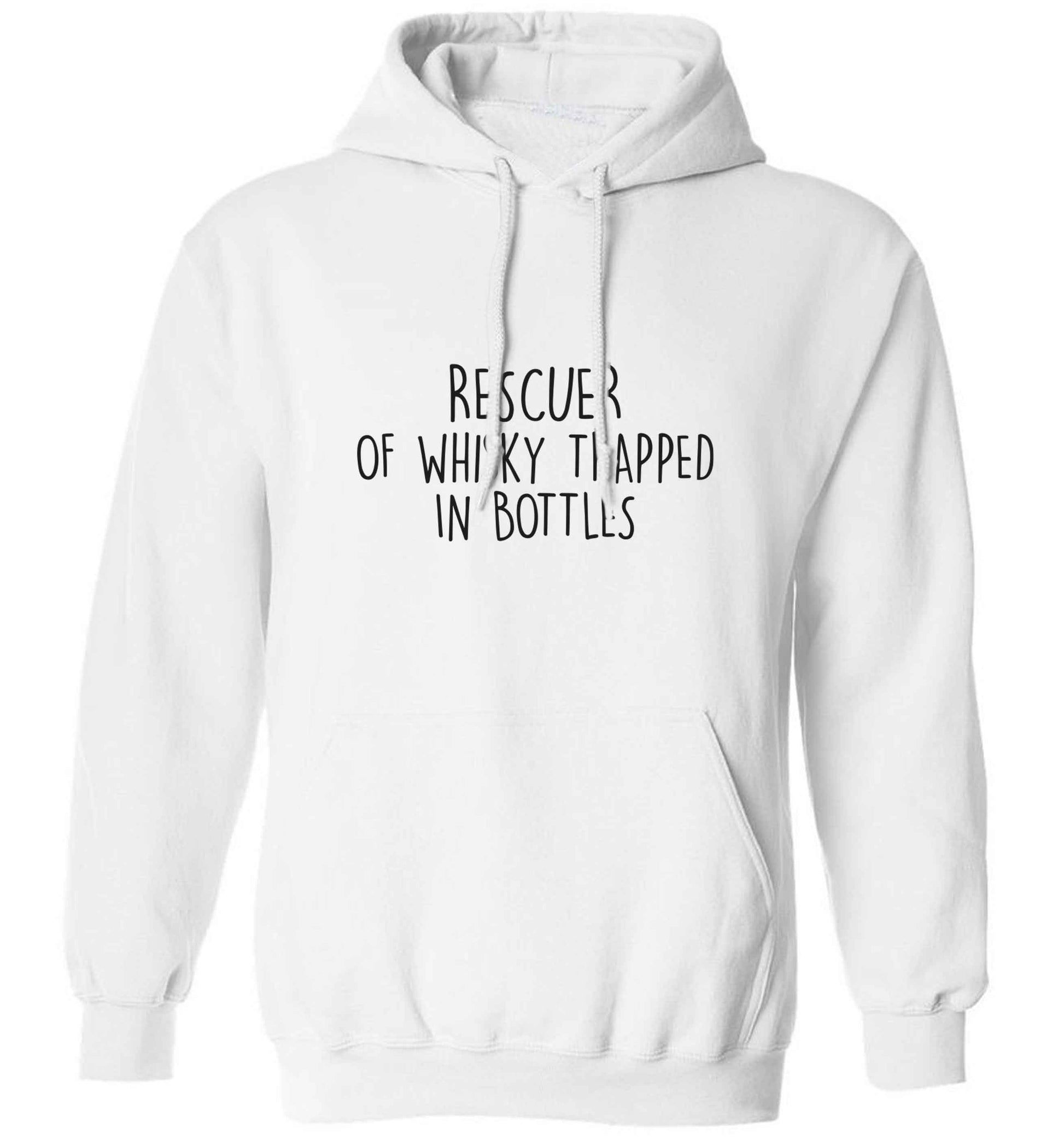 Rescuer of whisky trapped in bottles adults unisex white hoodie 2XL
