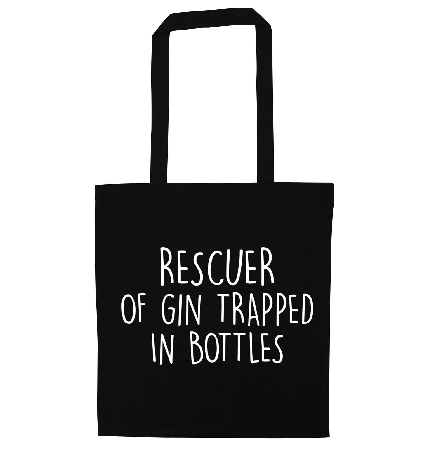 Rescuer of gin trapped in bottles black tote bag