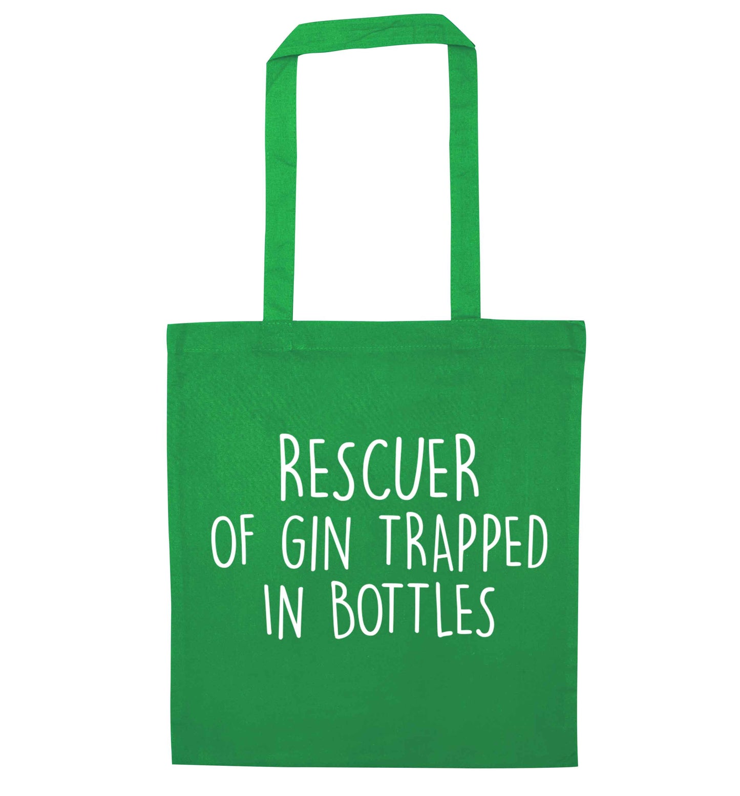 Rescuer of gin trapped in bottles green tote bag