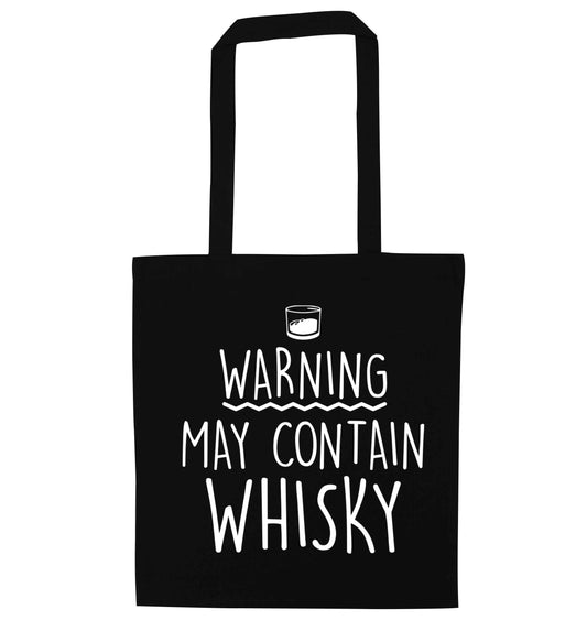 Warning may contain whisky black tote bag