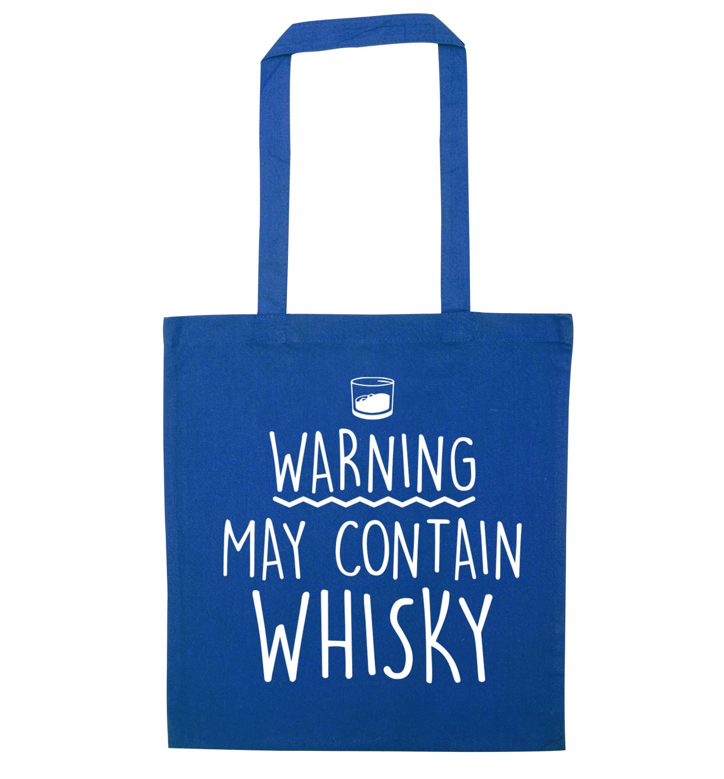 Warning may contain whisky blue tote bag