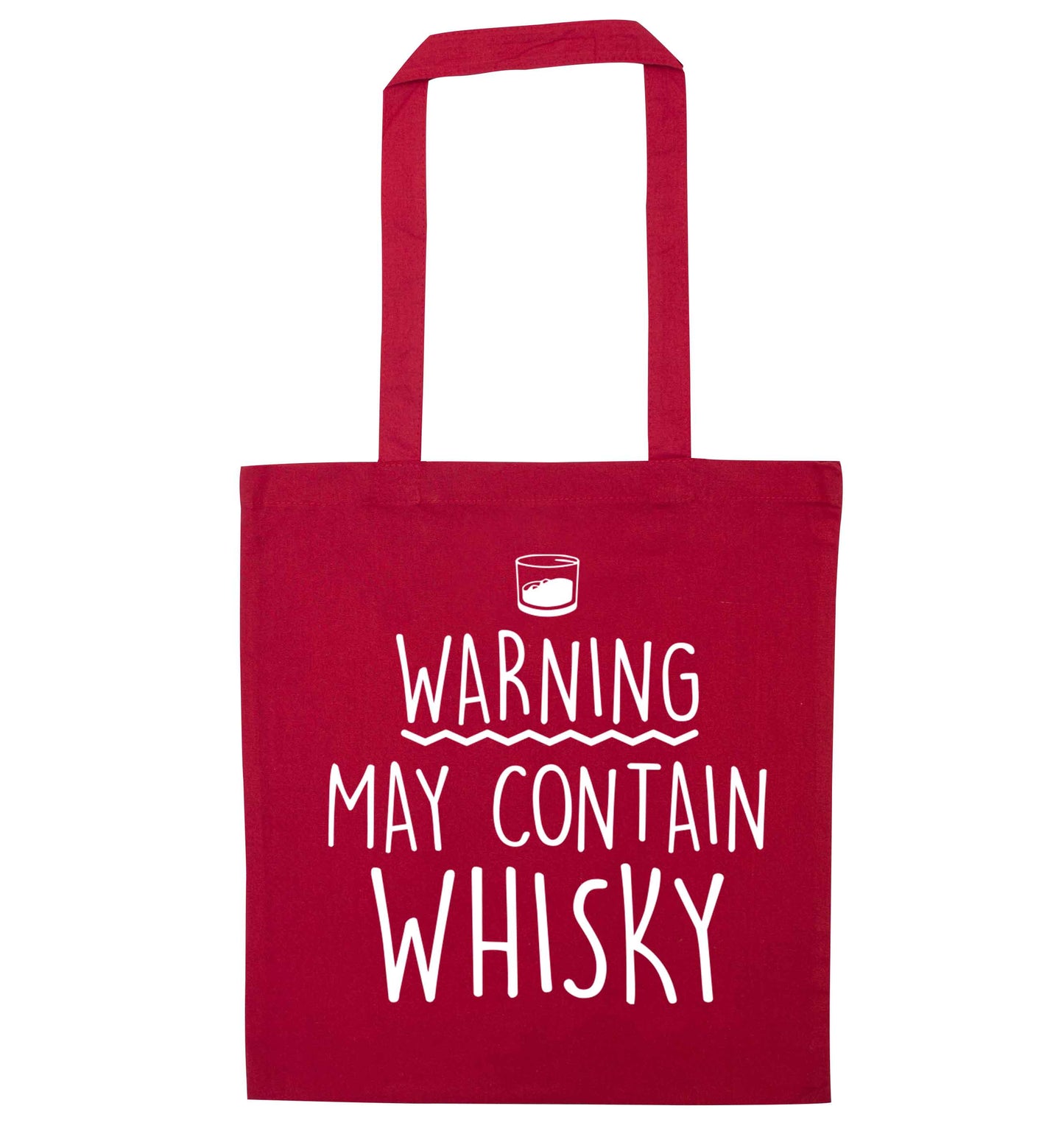 Warning may contain whisky red tote bag