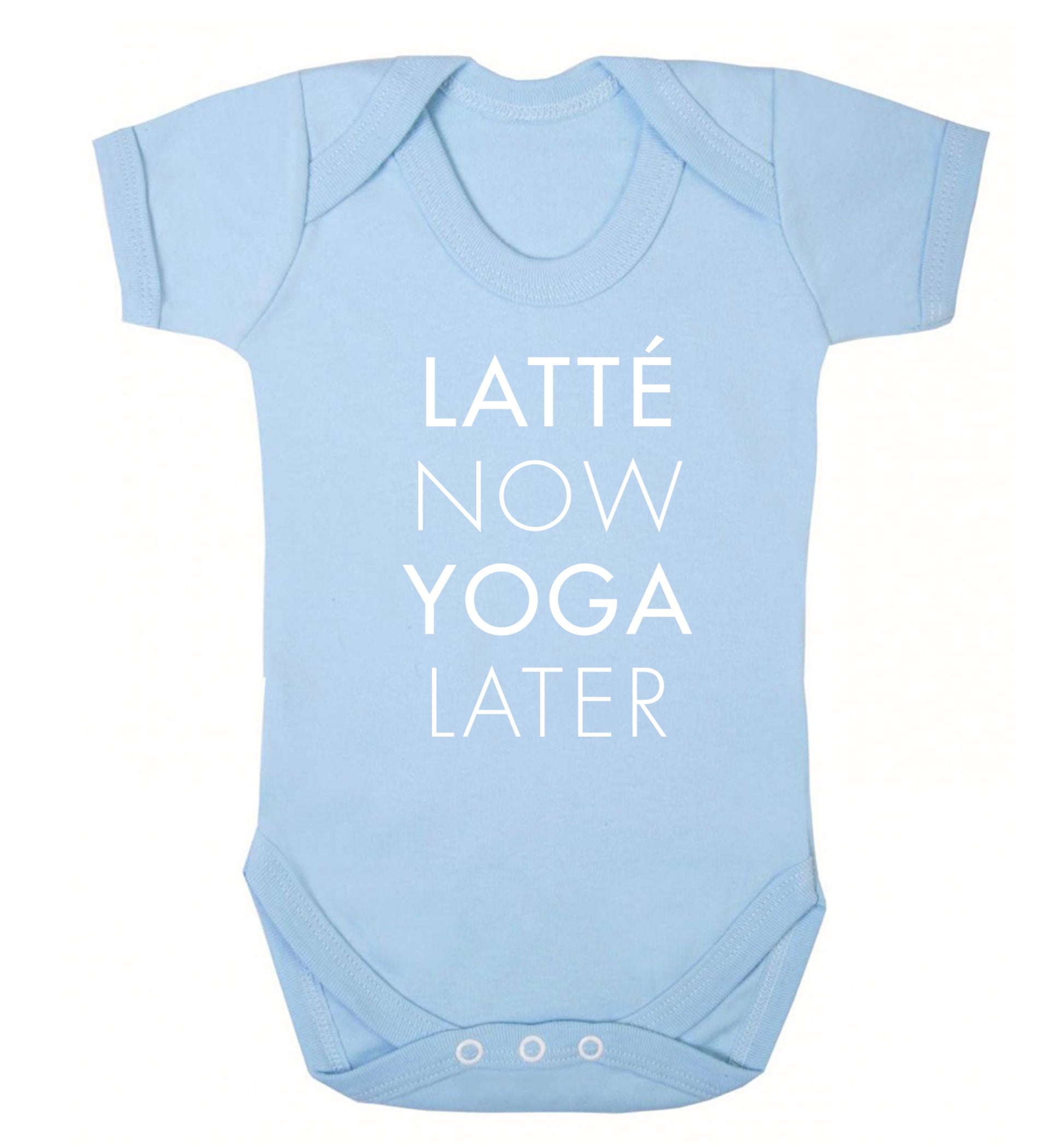 Latte now yoga later Baby Vest pale blue 18-24 months