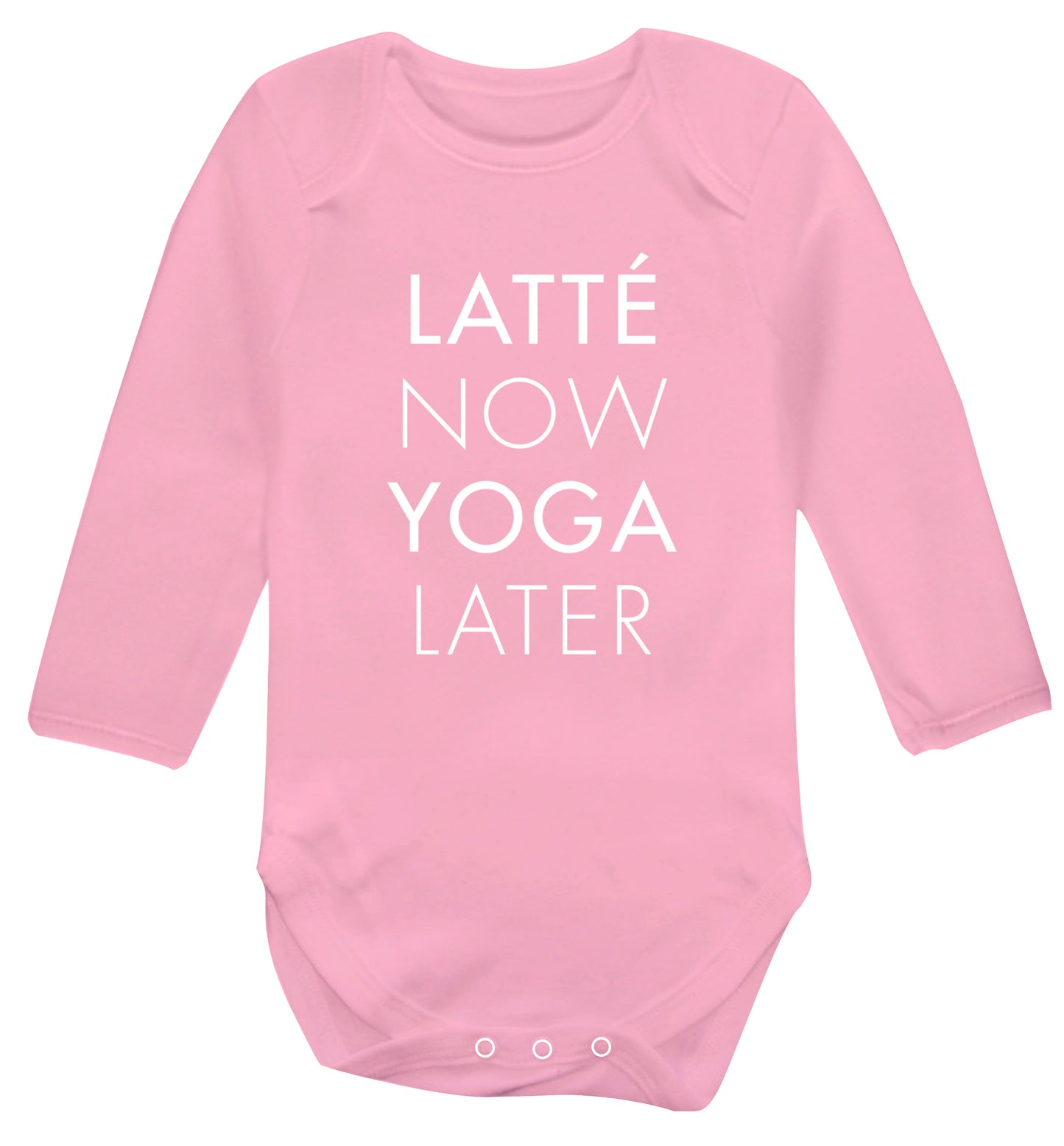 Latte now yoga later Baby Vest long sleeved pale pink 6-12 months
