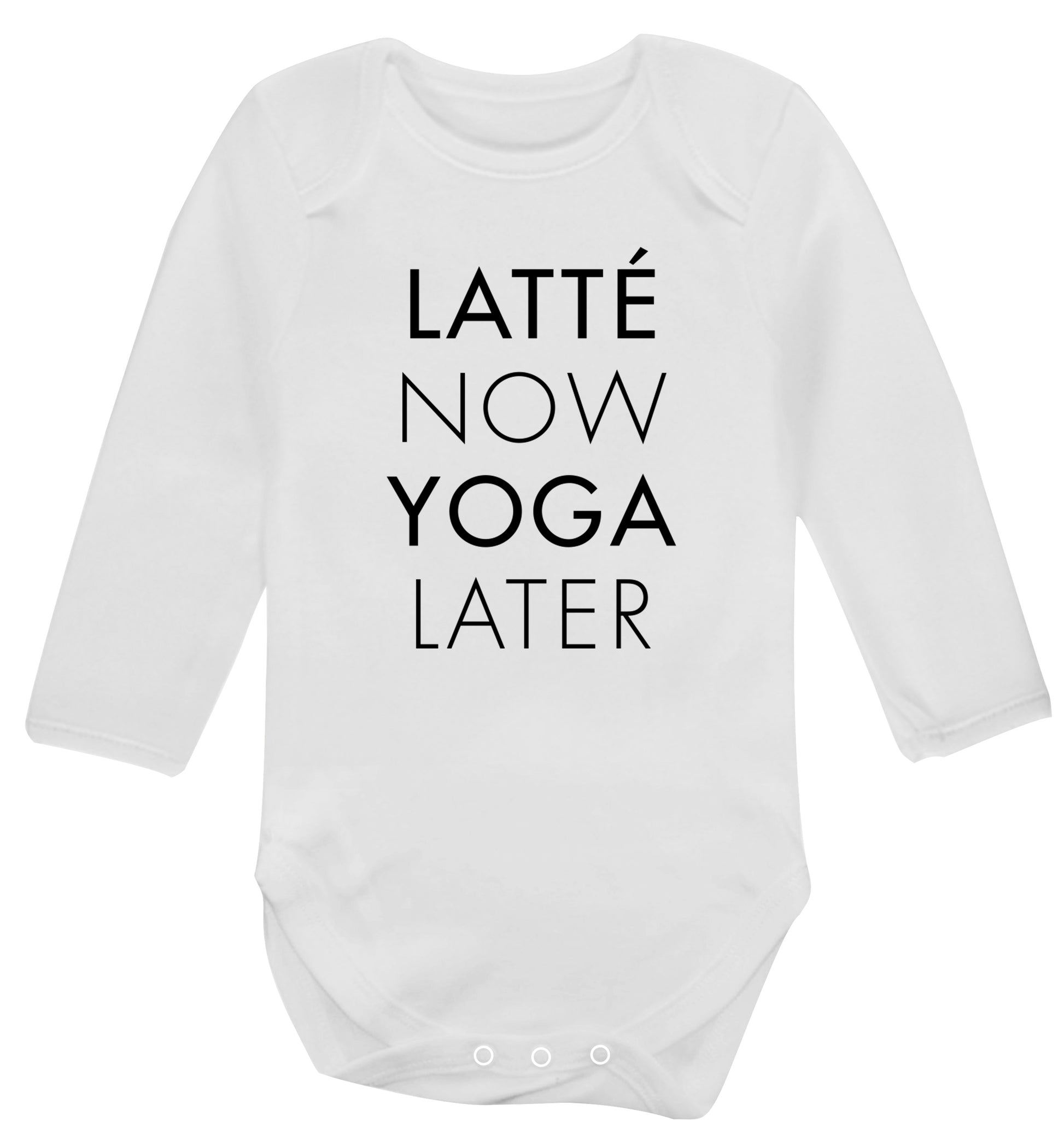 Latte now yoga later Baby Vest long sleeved white 6-12 months