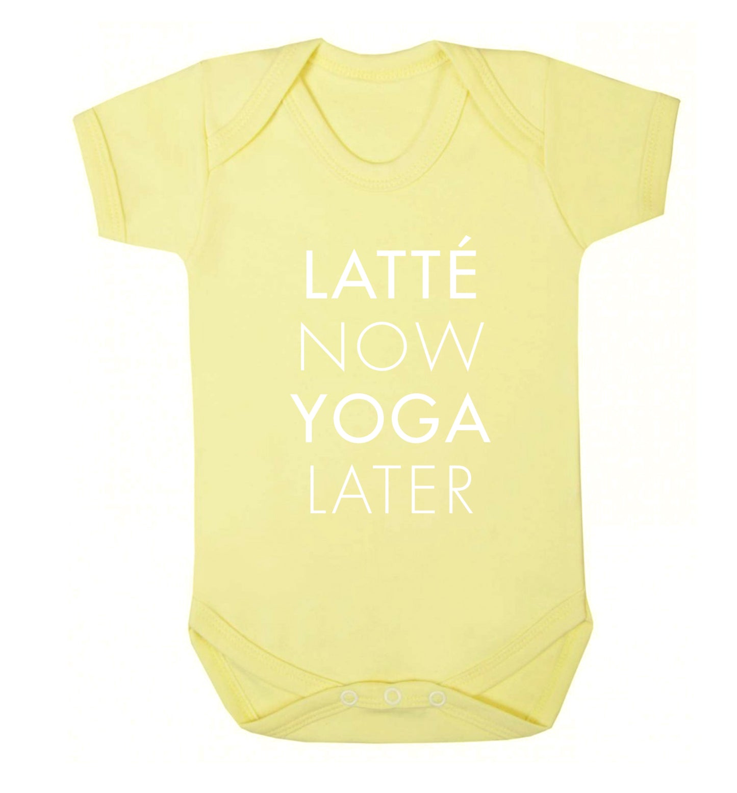 Latte now yoga later Baby Vest pale yellow 18-24 months