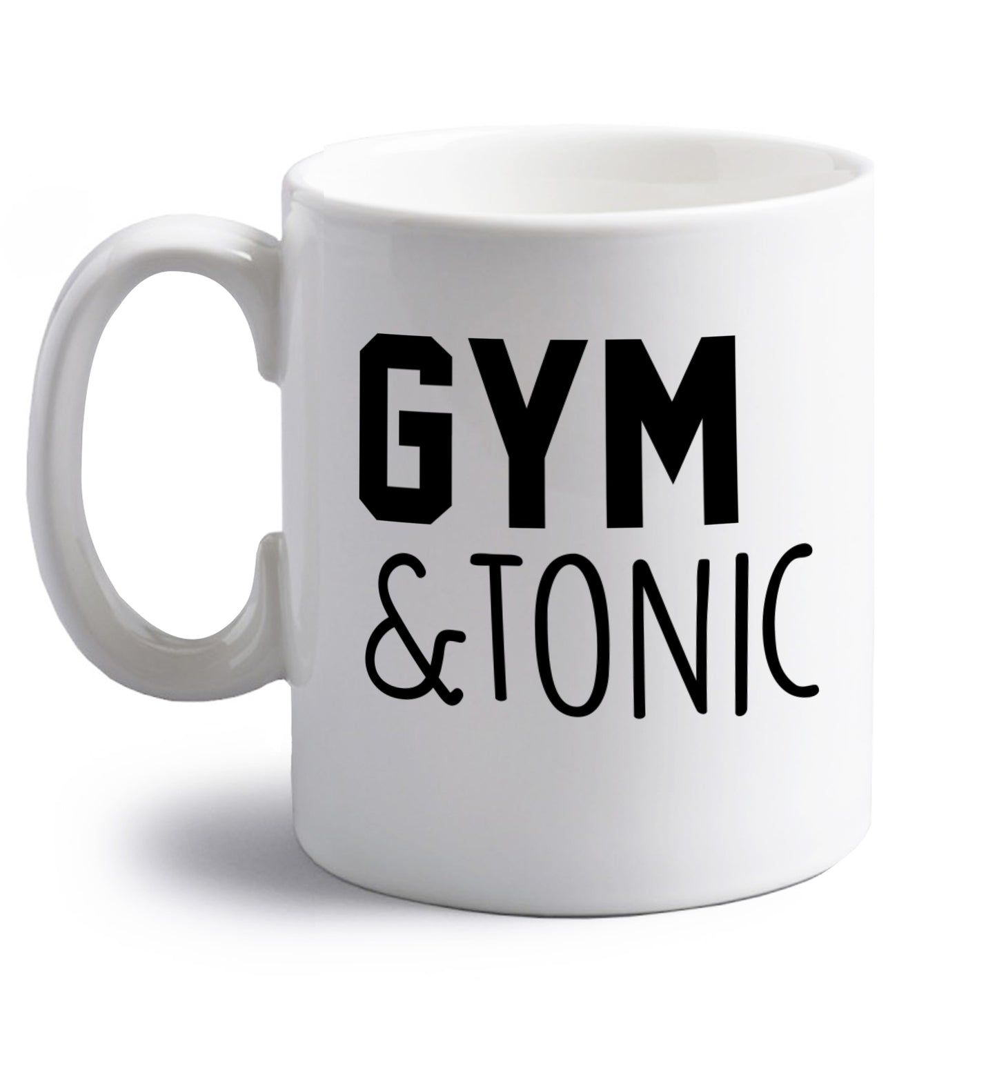 Gym and tonic right handed white ceramic mug 