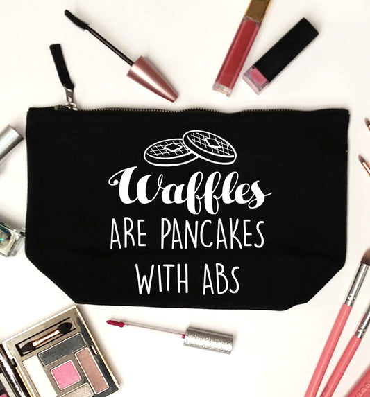Waffles are just pancakes with abs black makeup bag