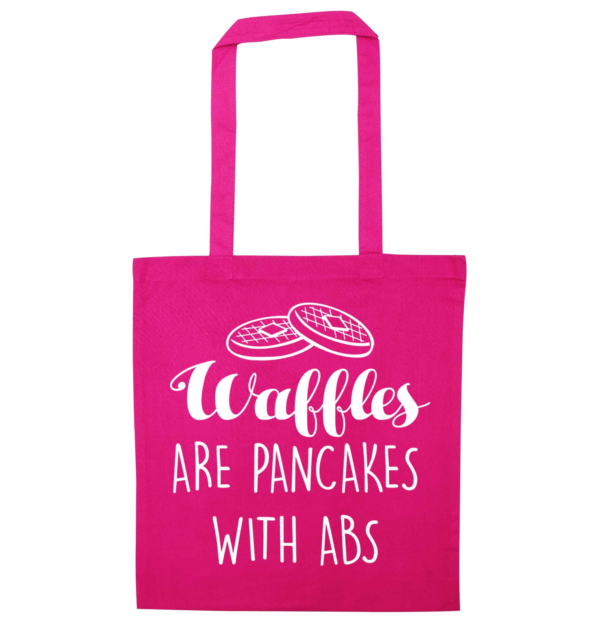 Waffles are just pancakes with abs pink tote bag