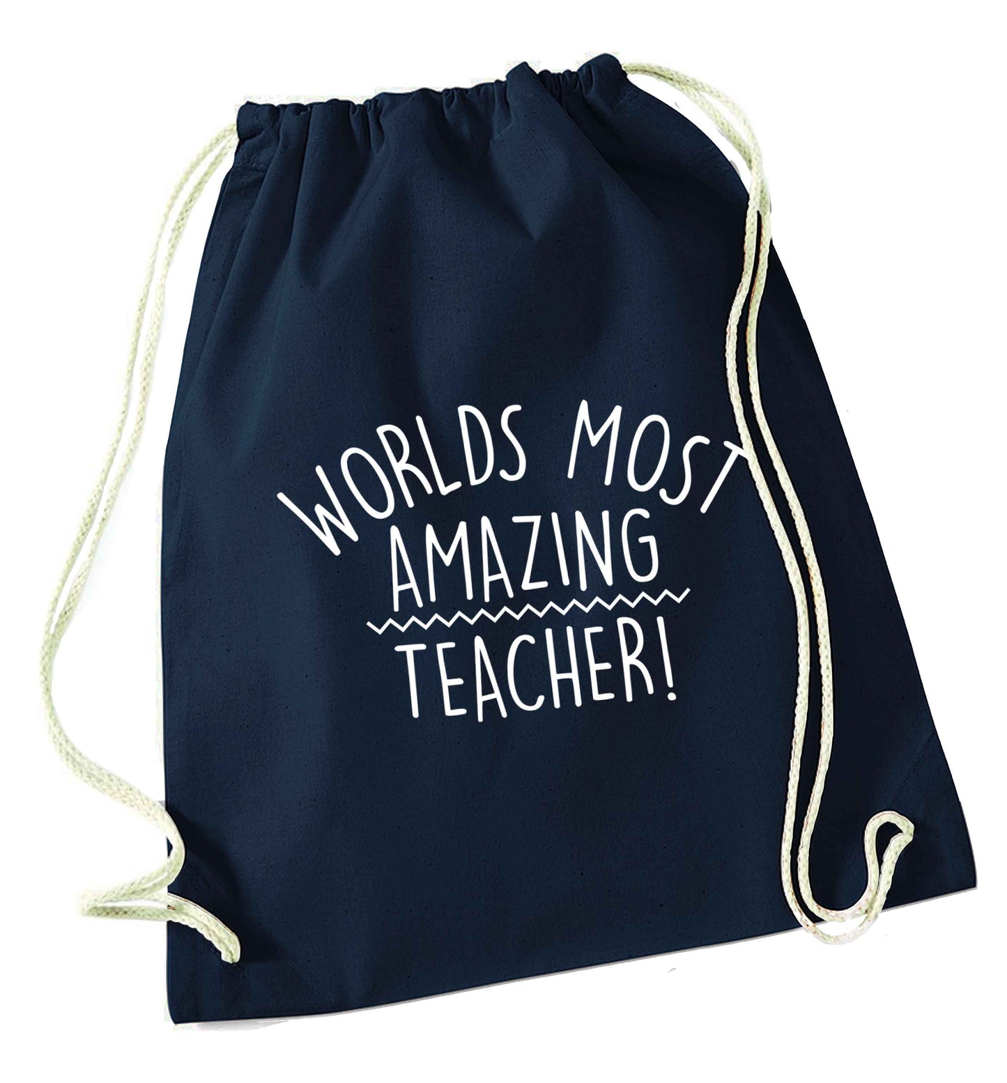 Worlds most amazing teacher navy drawstring bag