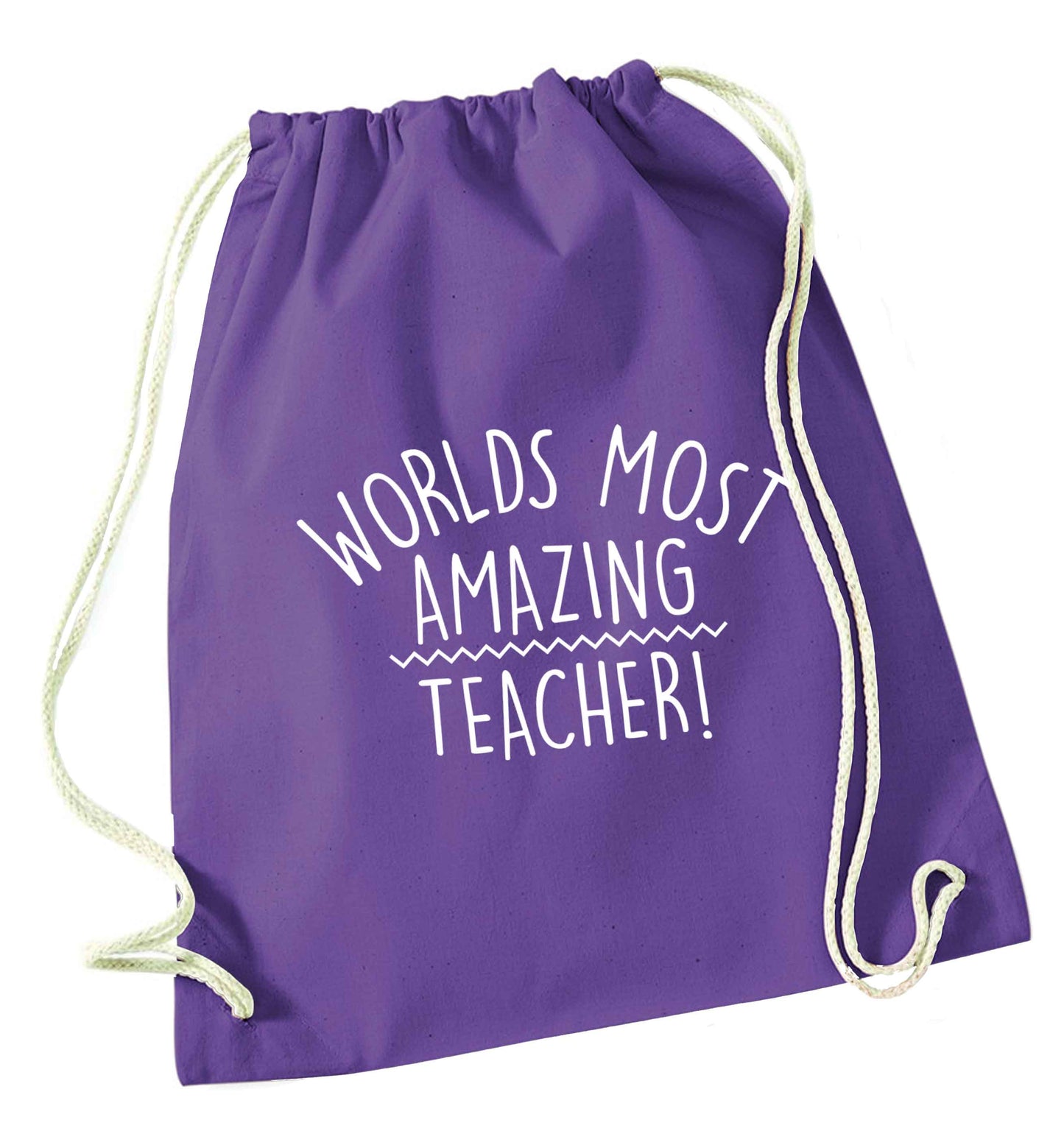 Worlds most amazing teacher purple drawstring bag