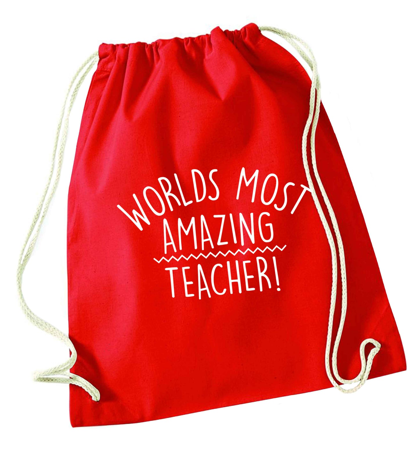 Worlds most amazing teacher red drawstring bag 