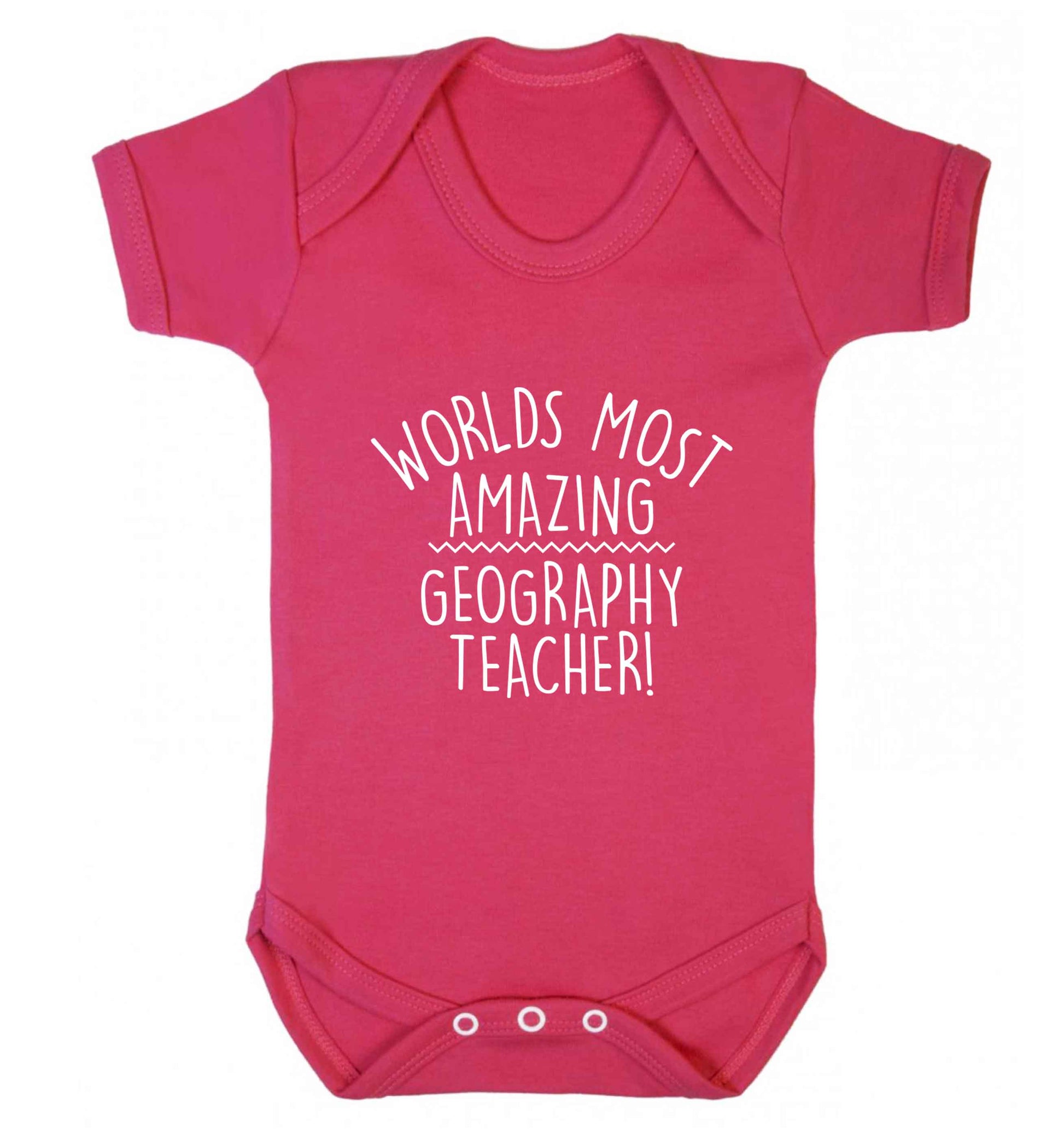 Worlds most amazing geography teacher baby vest dark pink 18-24 months