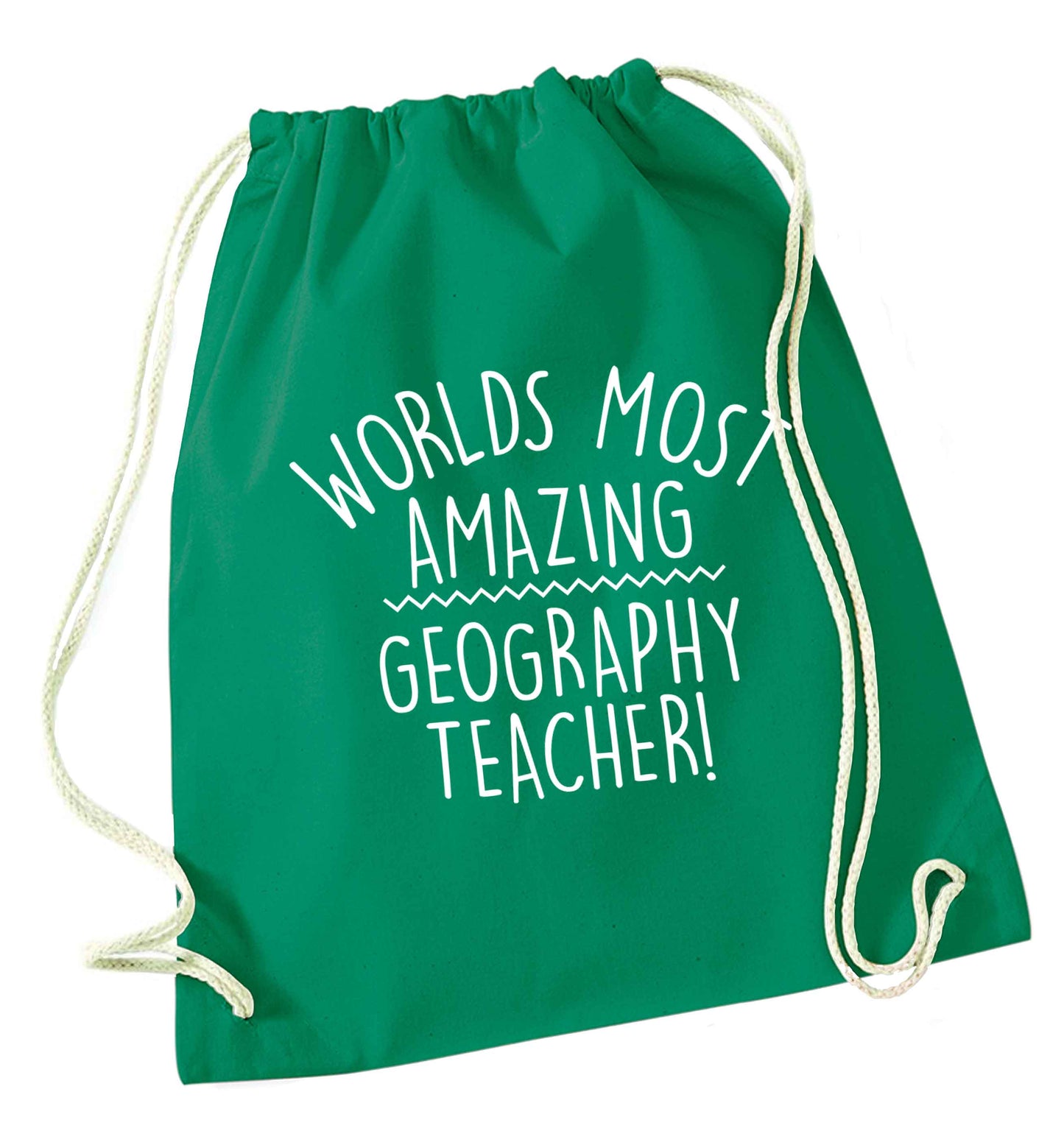 Worlds most amazing geography teacher green drawstring bag