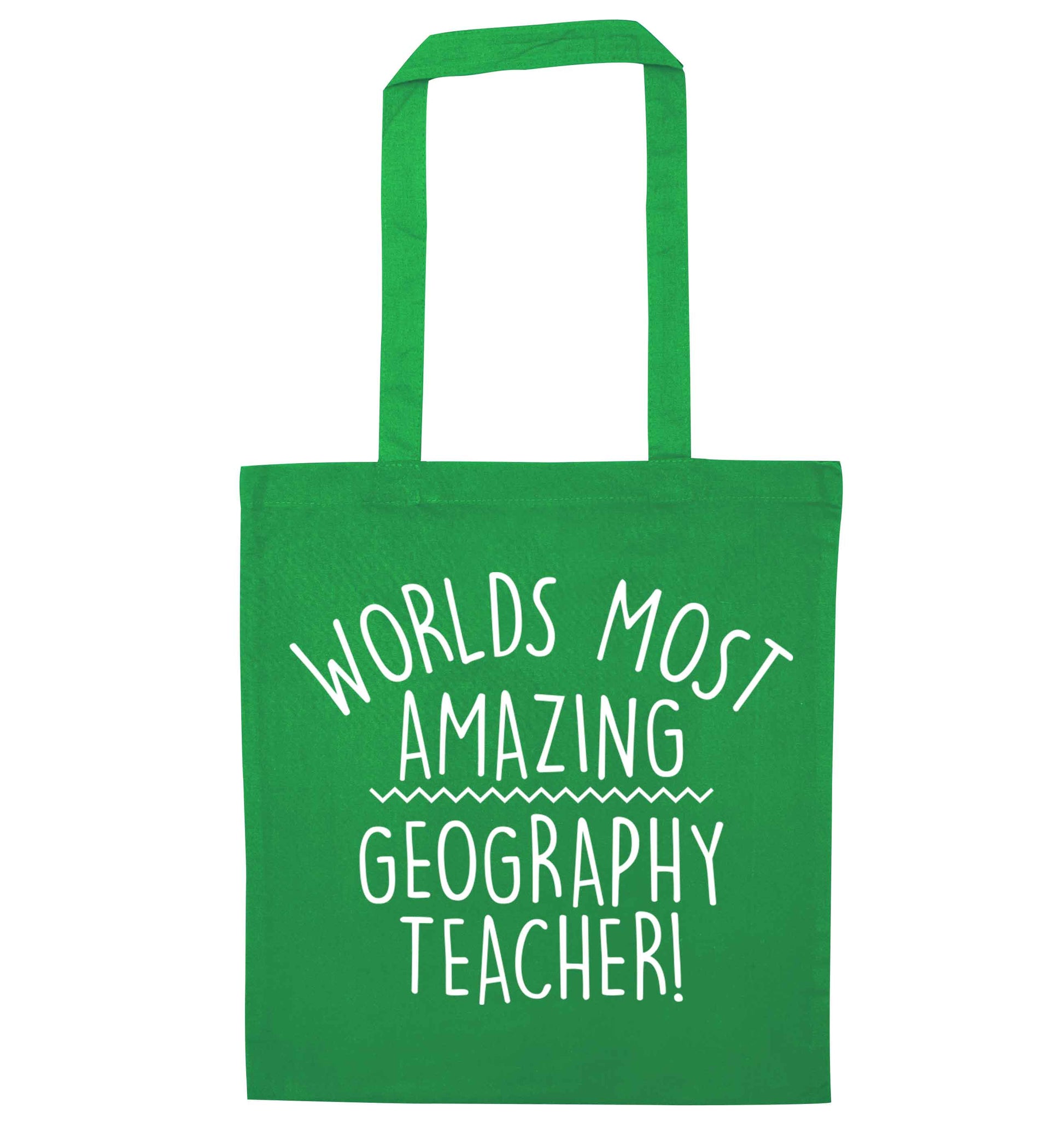 Worlds most amazing geography teacher green tote bag