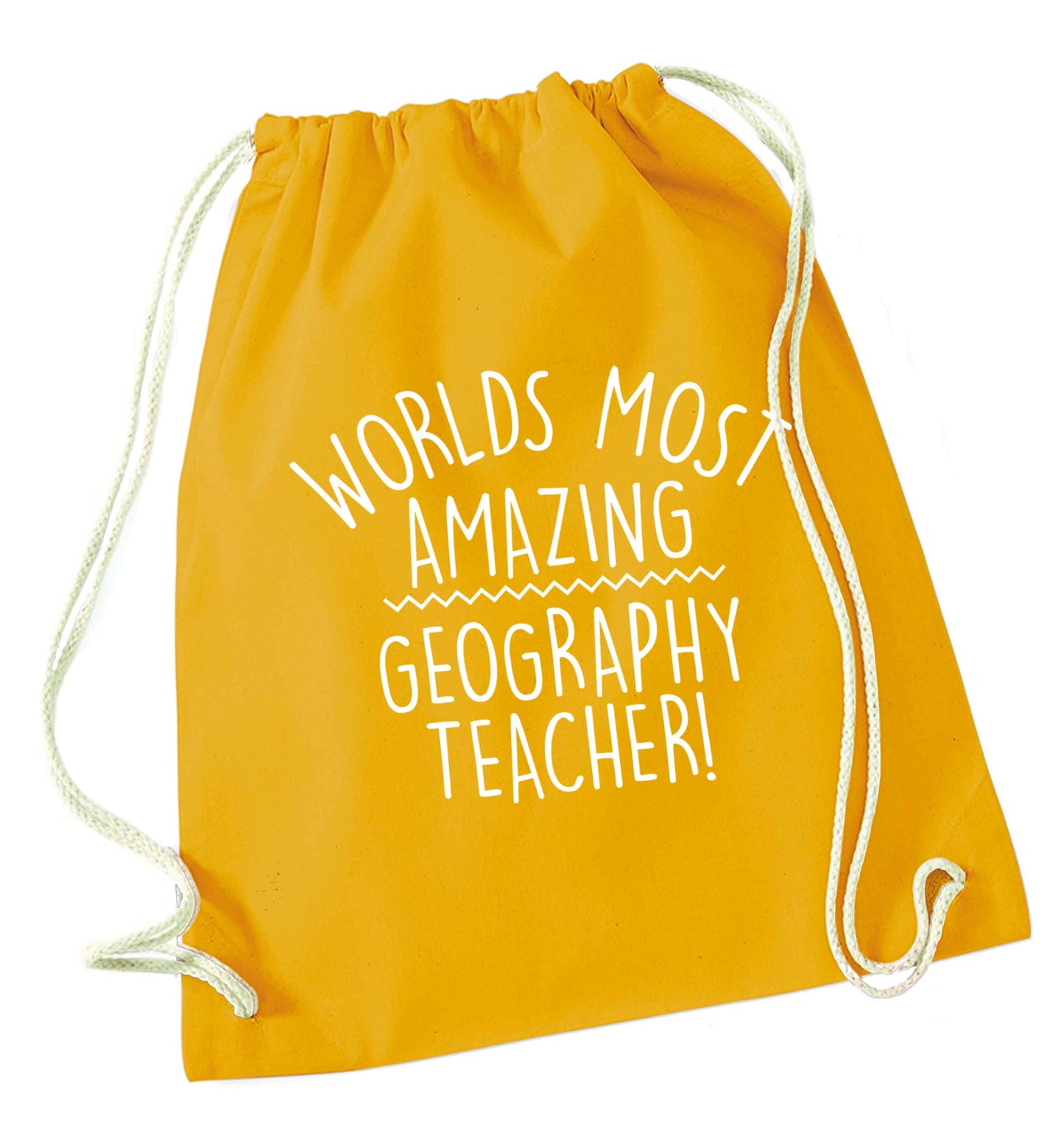 Worlds most amazing geography teacher mustard drawstring bag