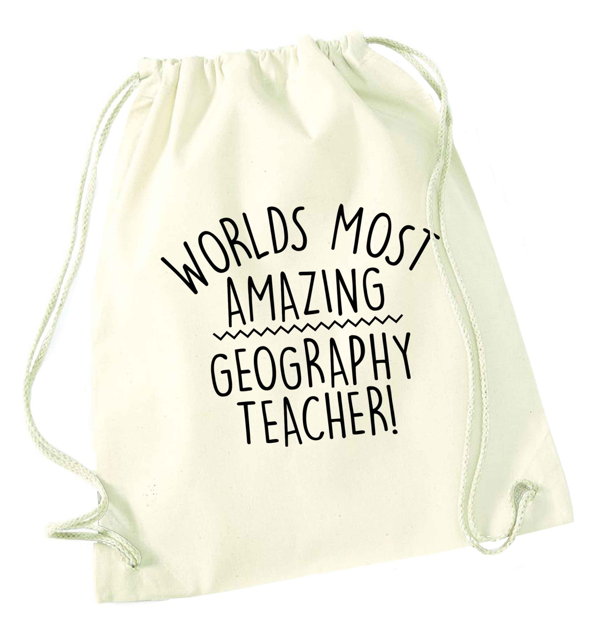 Worlds most amazing geography teacher natural drawstring bag