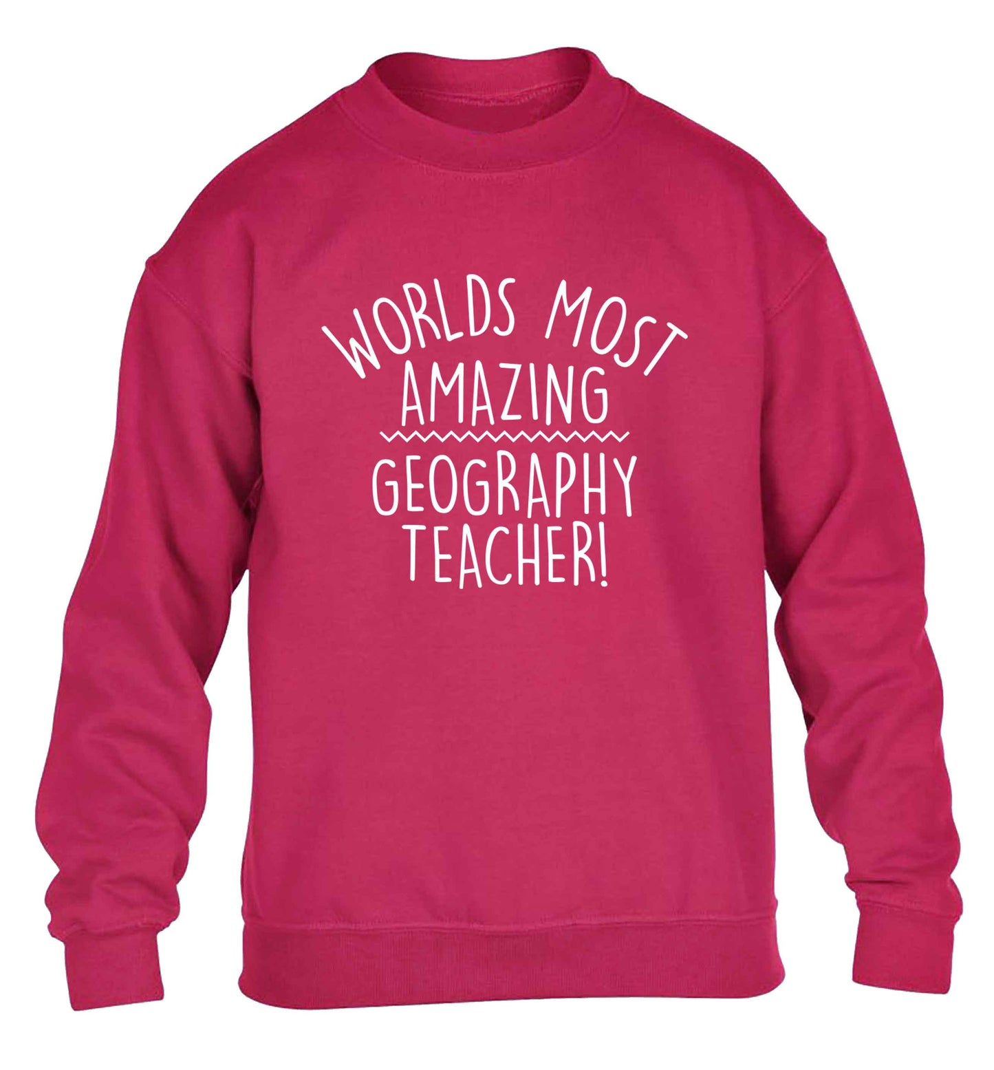 Worlds most amazing geography teacher children's pink sweater 12-13 Years