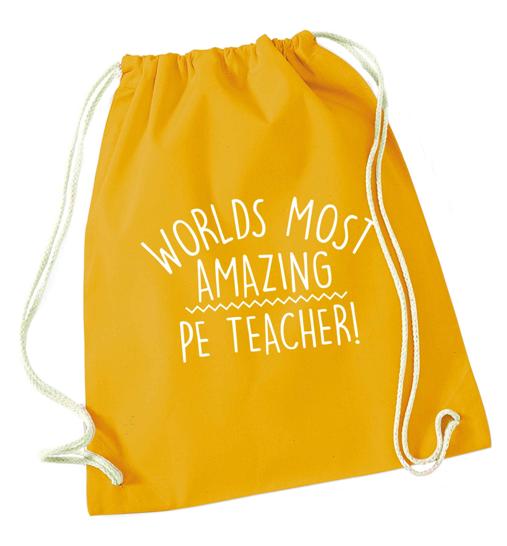 Worlds most amazing PE teacher mustard drawstring bag