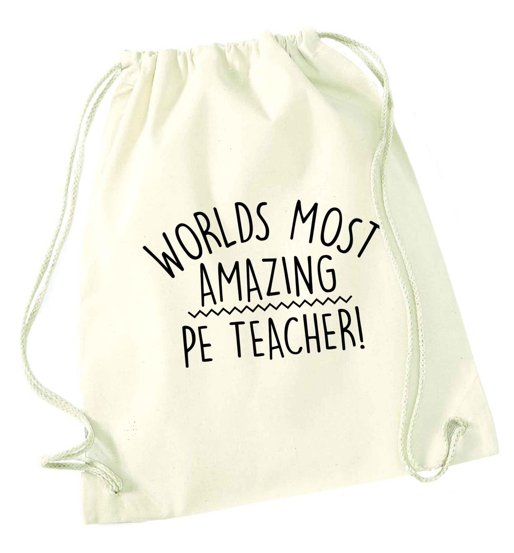 Worlds most amazing PE teacher natural drawstring bag