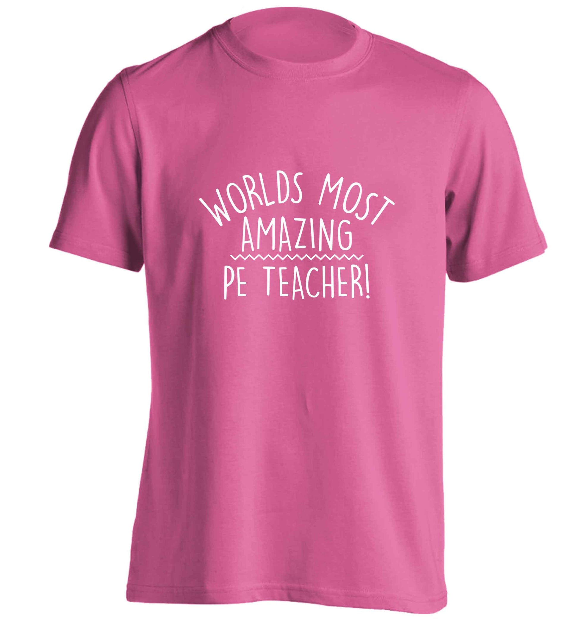 Worlds most amazing PE teacher adults unisex pink Tshirt 2XL