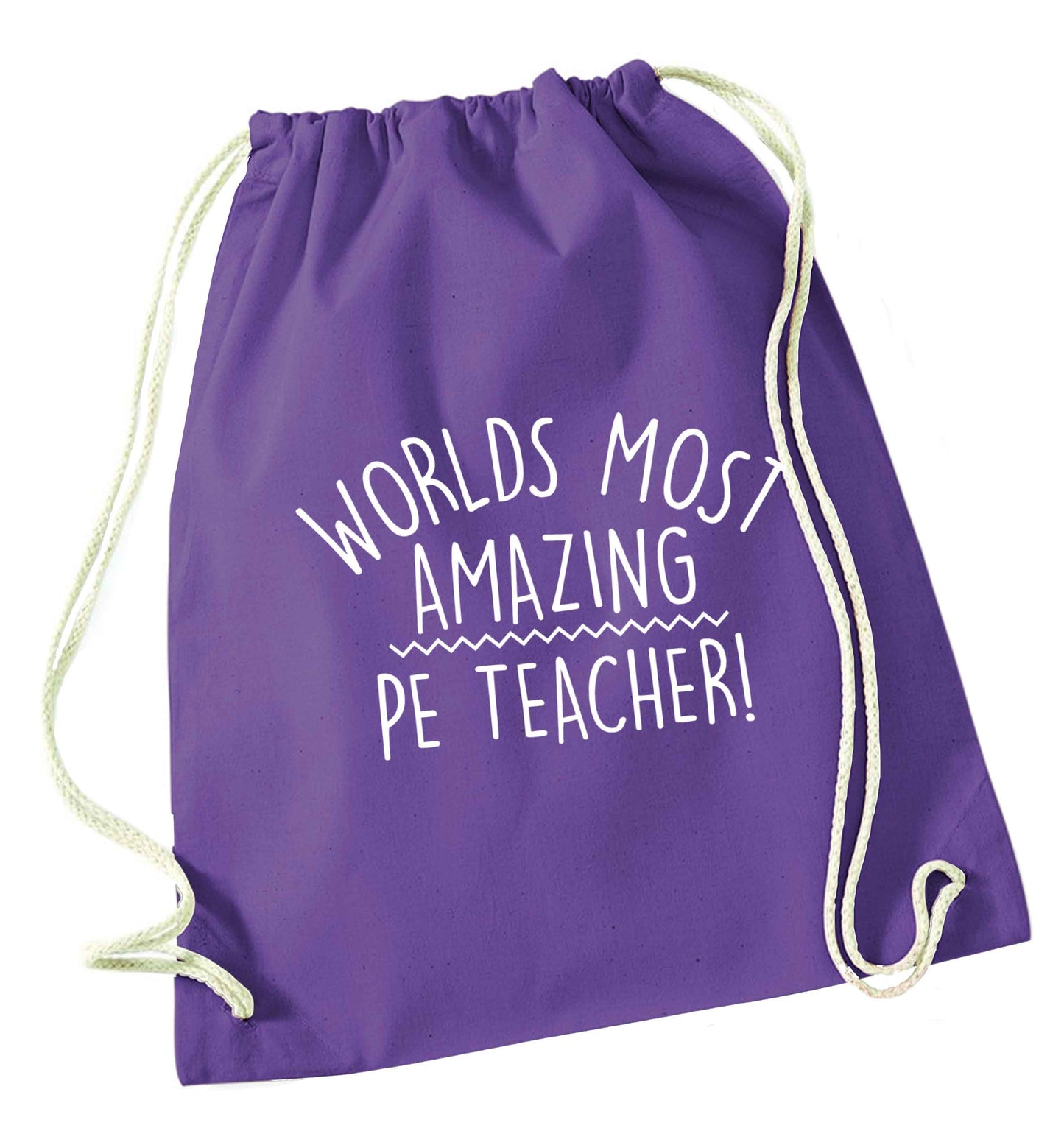 Worlds most amazing PE teacher purple drawstring bag