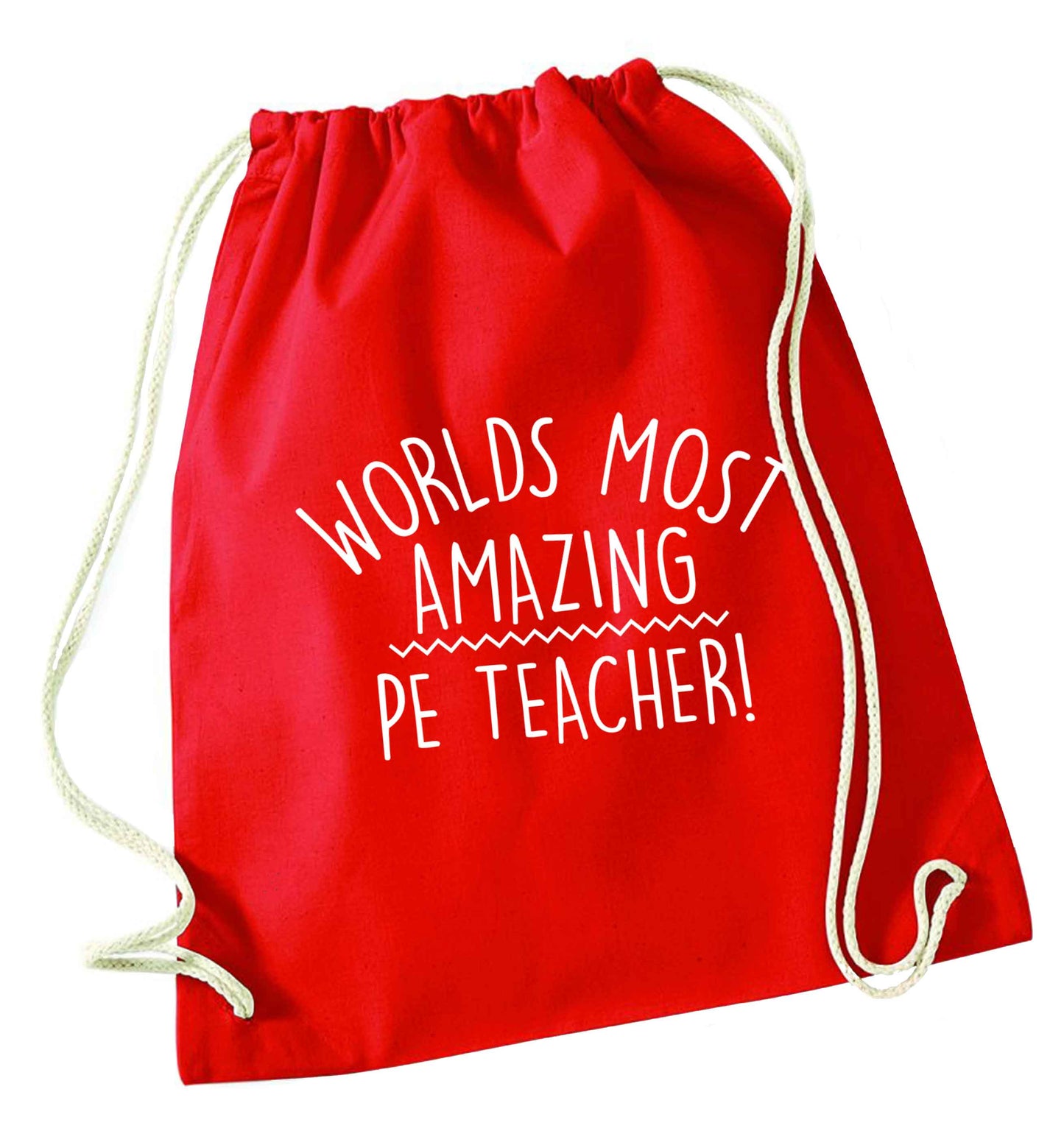Worlds most amazing PE teacher red drawstring bag 
