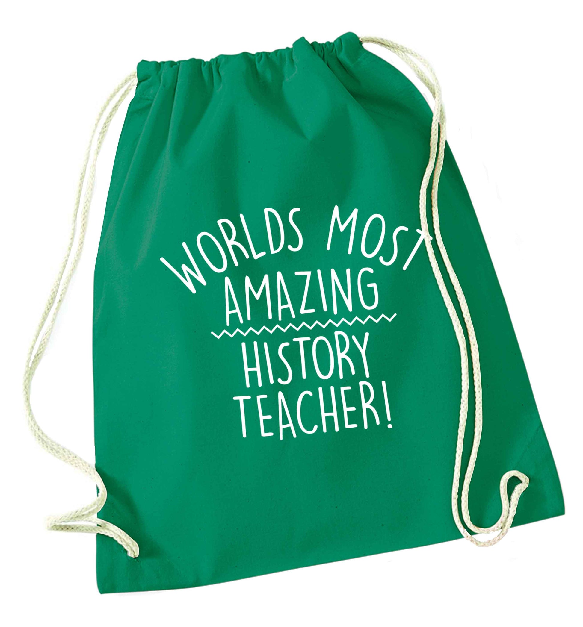 Worlds most amazing History teacher green drawstring bag