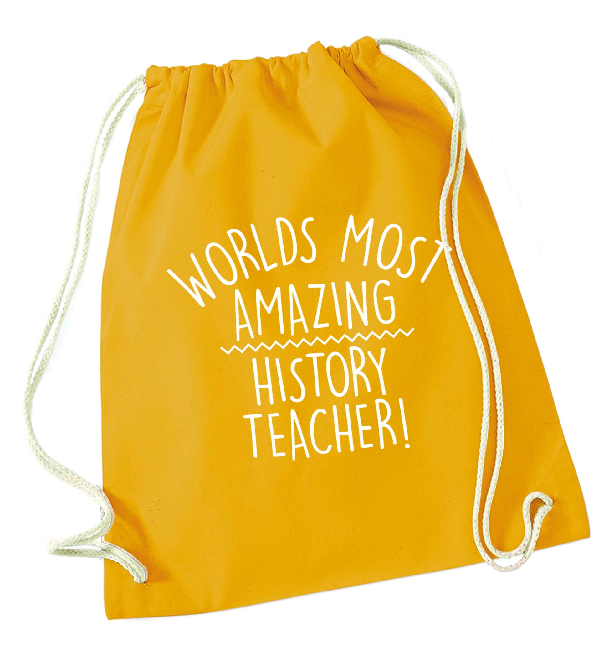 Worlds most amazing History teacher mustard drawstring bag