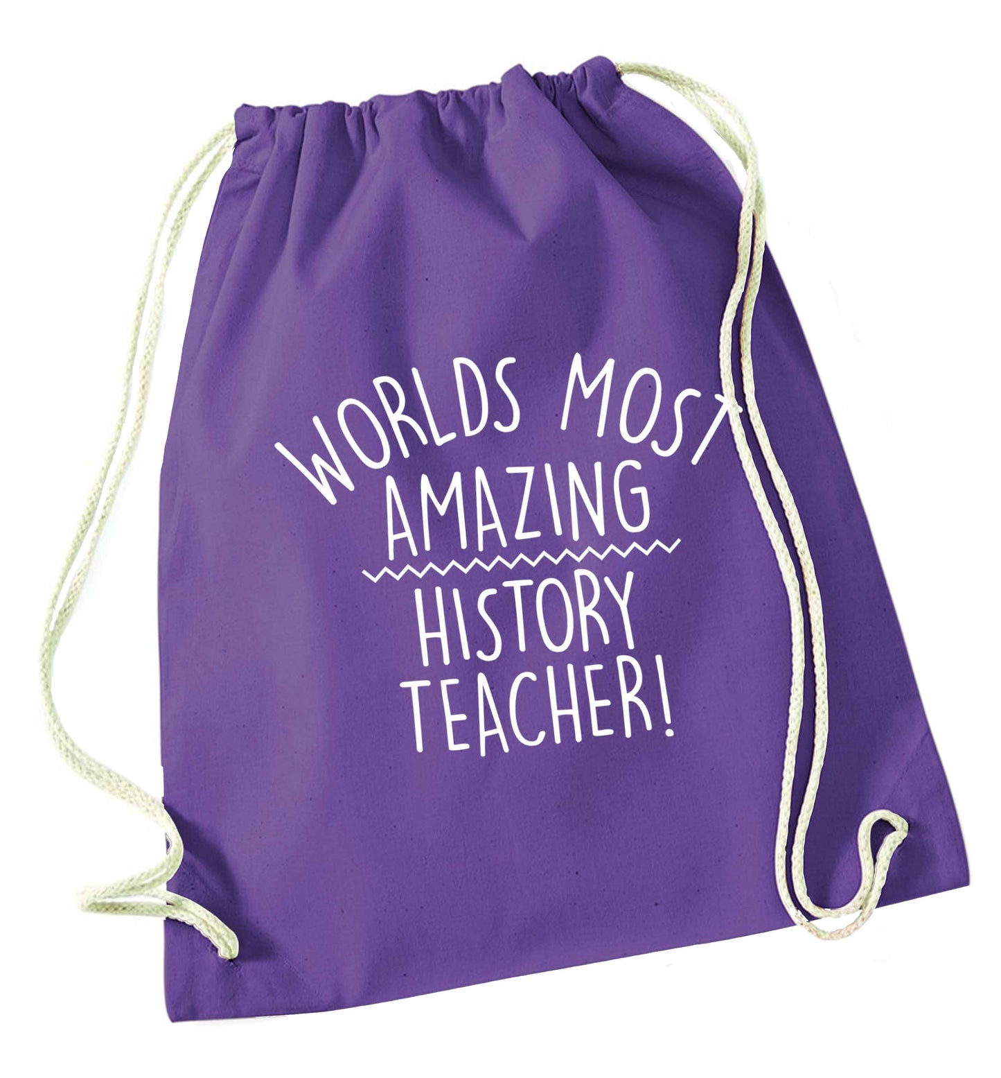 Worlds most amazing History teacher purple drawstring bag