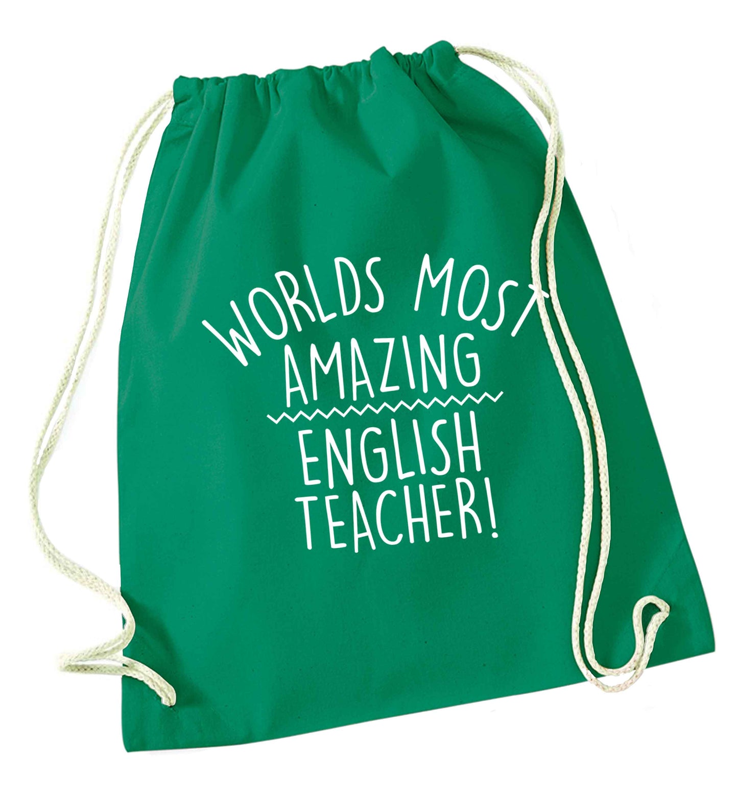 Worlds most amazing English teacher green drawstring bag