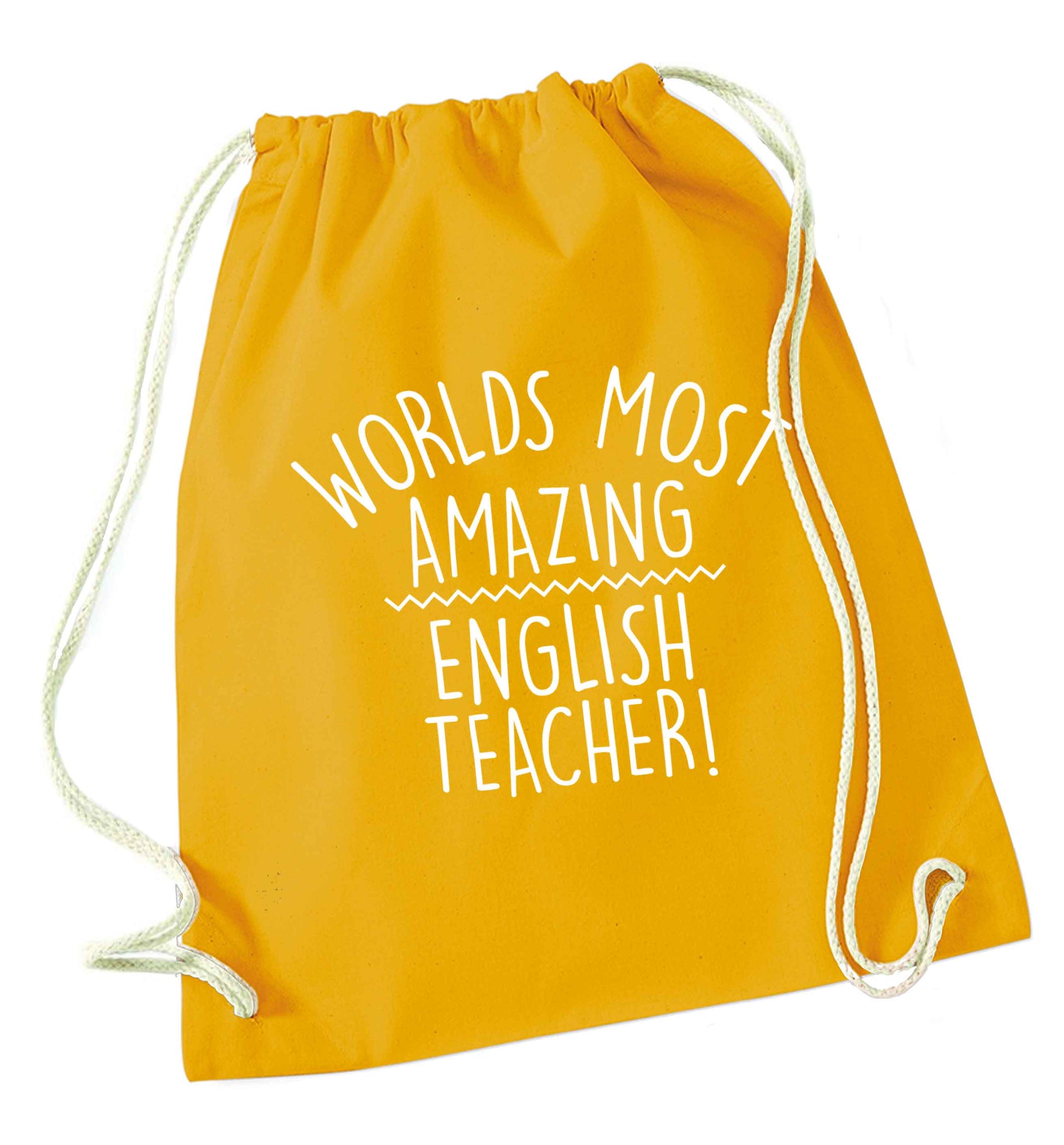 Worlds most amazing English teacher mustard drawstring bag