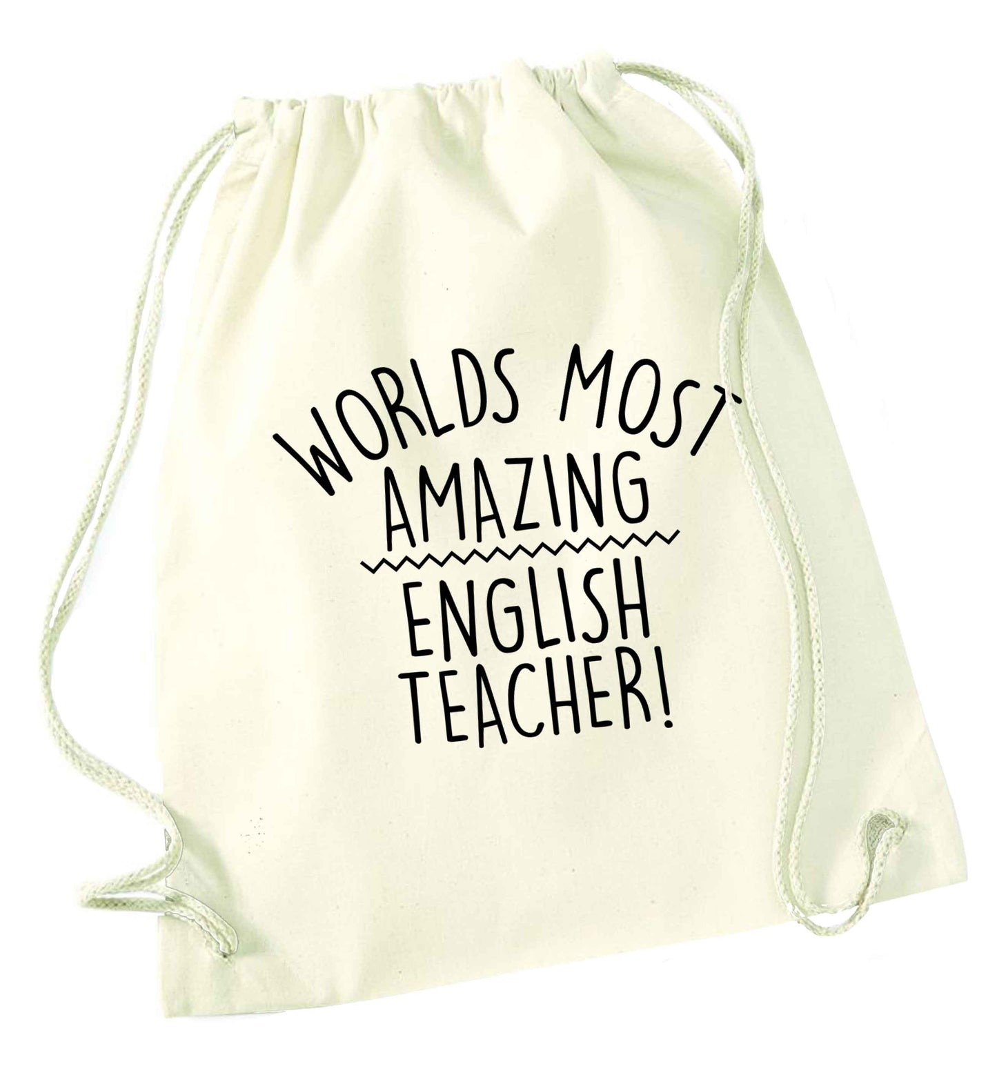 Worlds most amazing English teacher natural drawstring bag