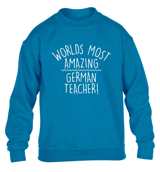 Worlds most amazing German teacher children's blue sweater 12-13 Years