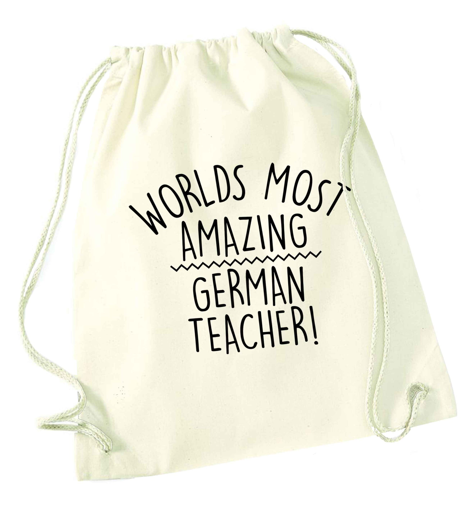 Worlds most amazing German teacher natural drawstring bag