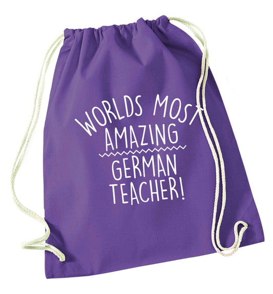 Worlds most amazing German teacher purple drawstring bag