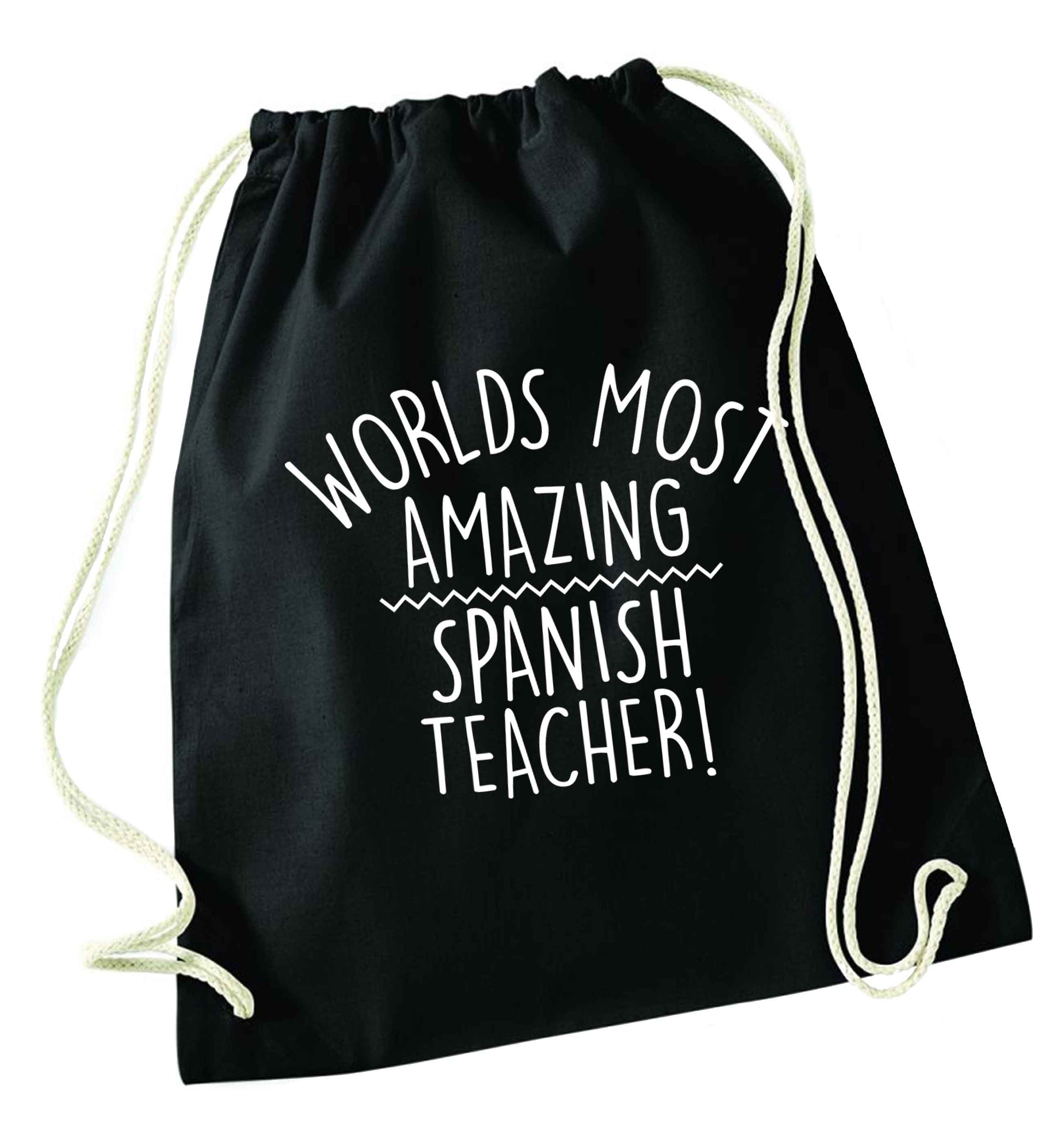 Worlds most amazing Spanish teacher black drawstring bag