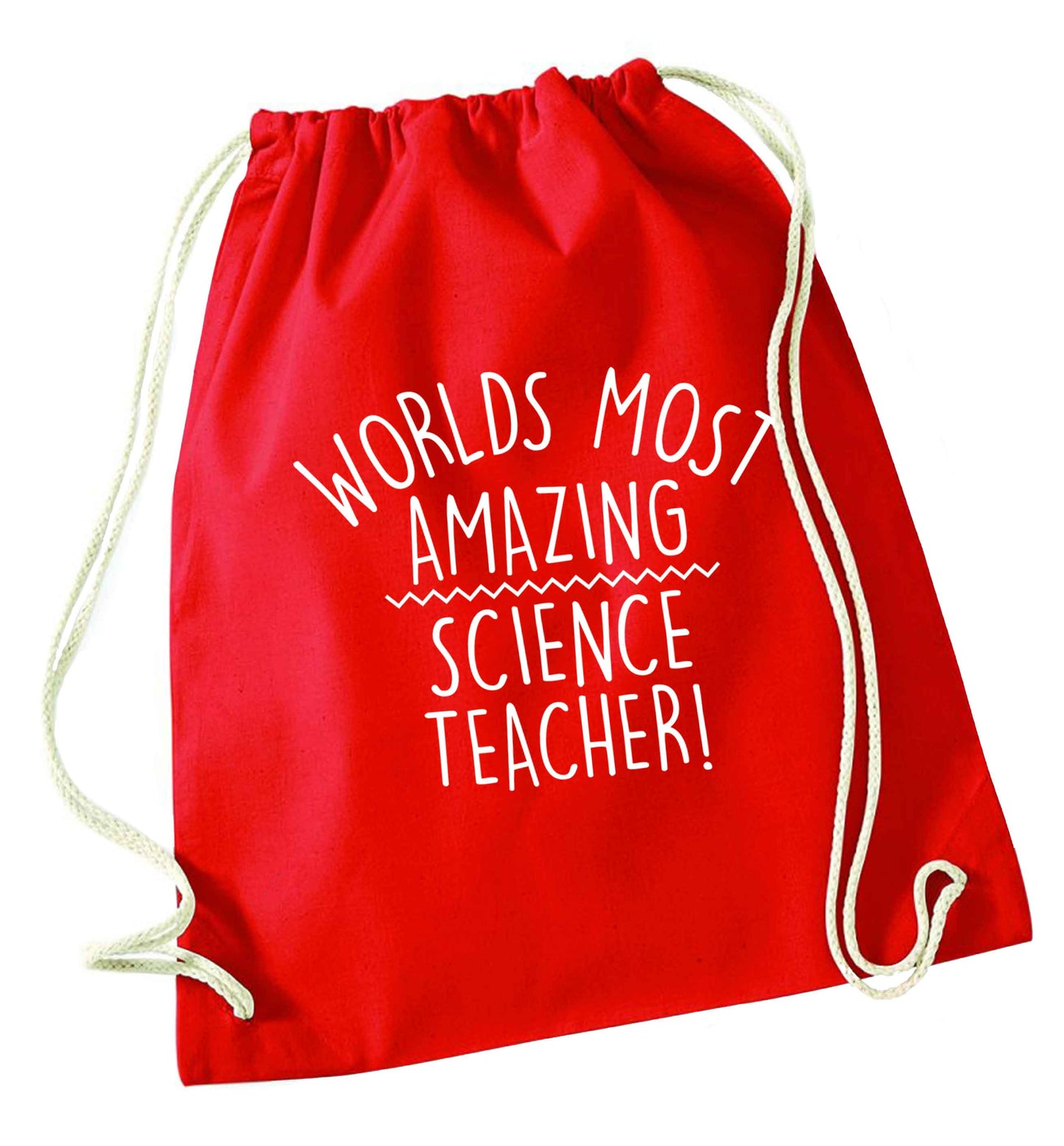 Worlds most amazing science teacher red drawstring bag 