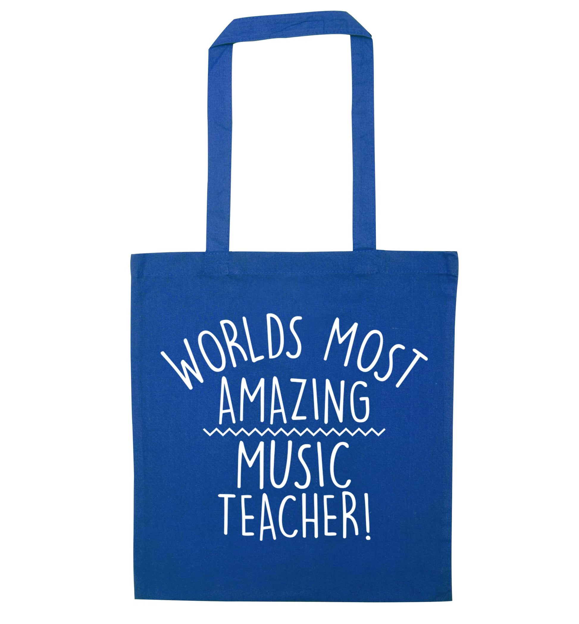 Worlds most amazing music teacher blue tote bag