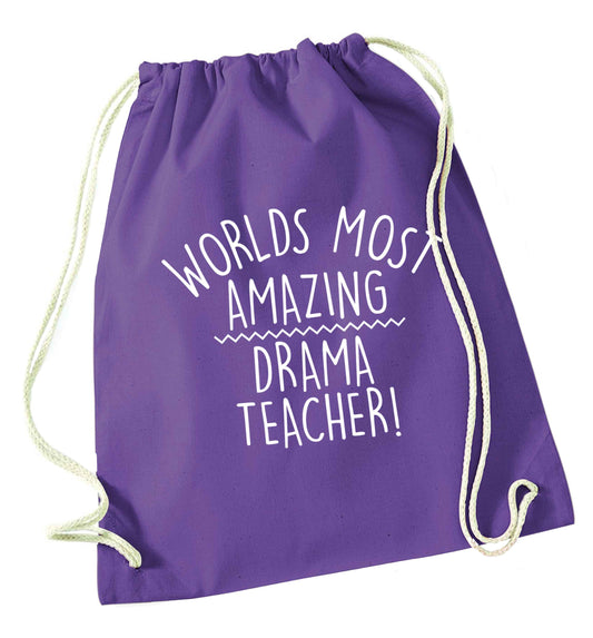 Worlds most amazing drama teacher purple drawstring bag