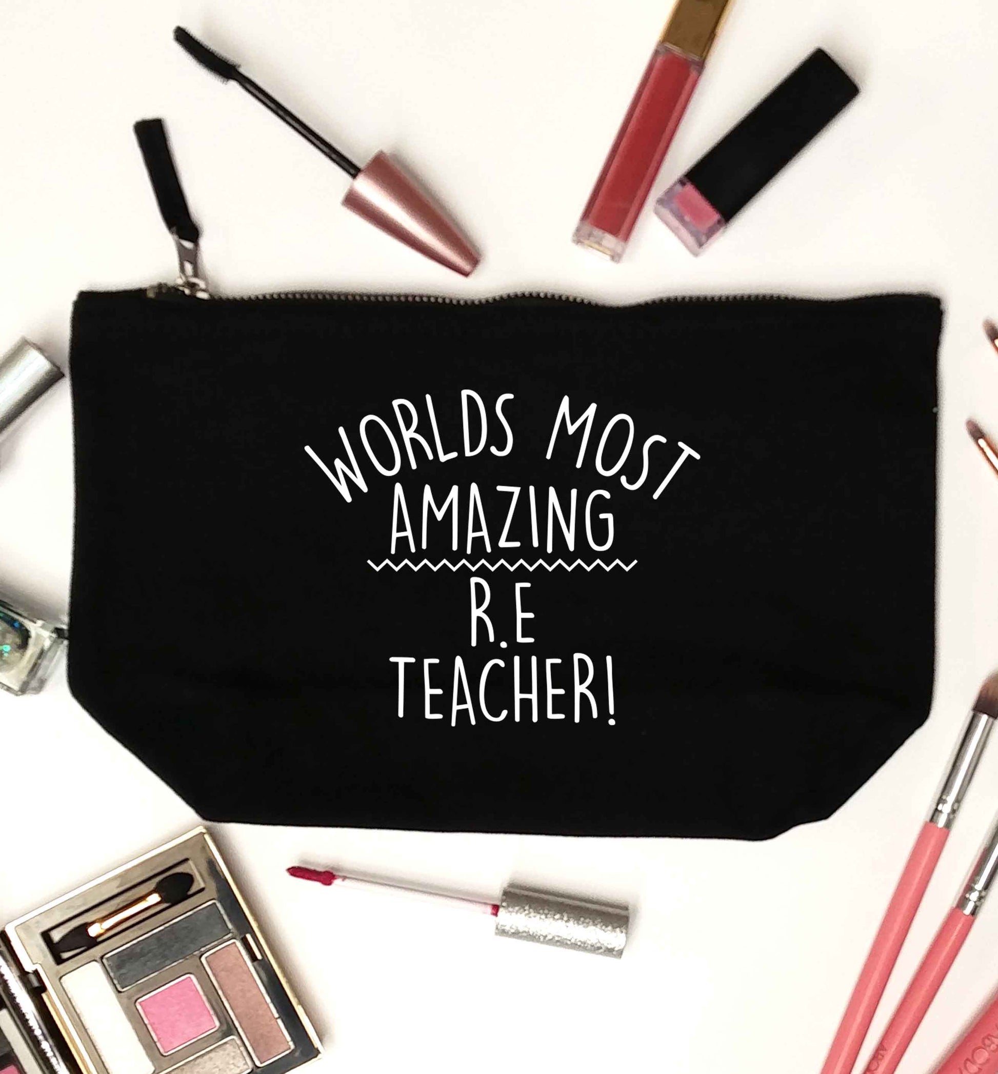 Worlds most amazing R.E teacher black makeup bag