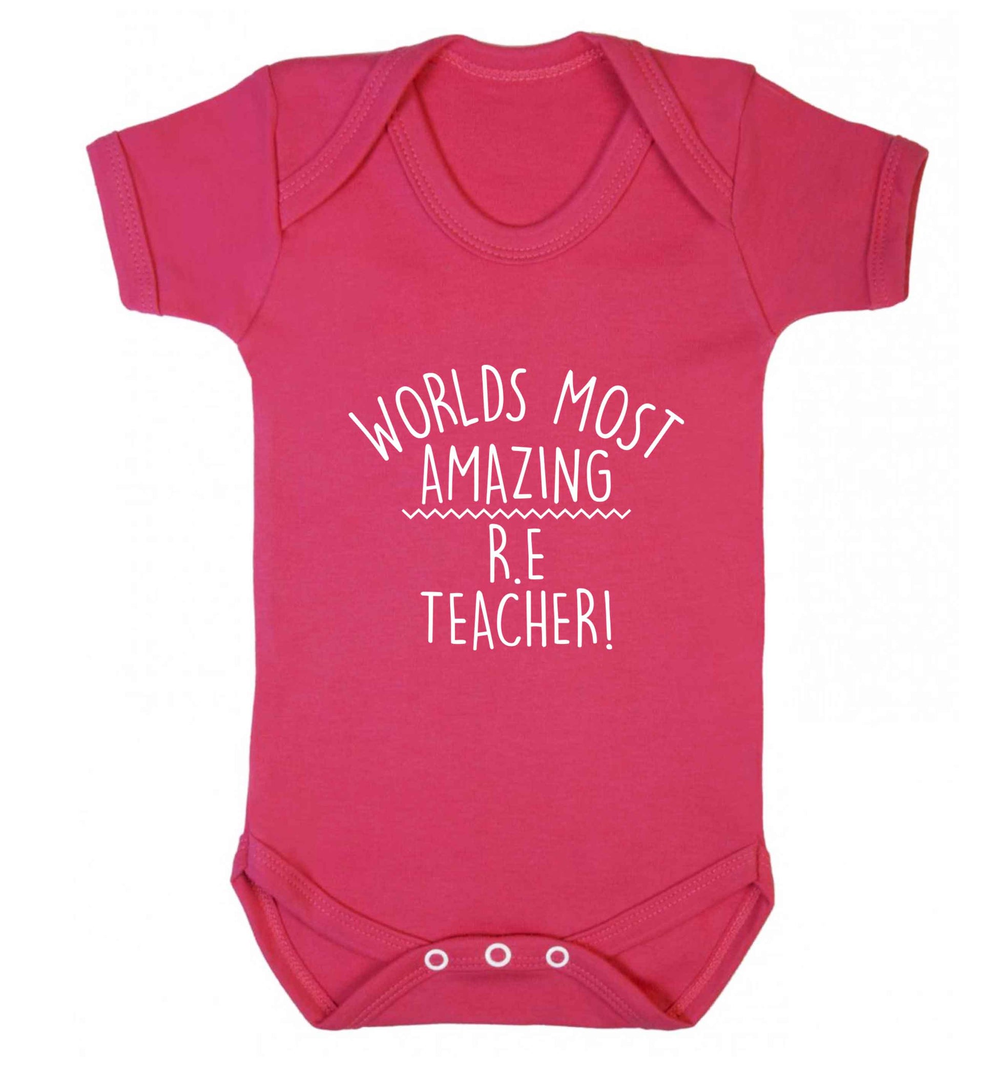 Worlds most amazing R.E teacher baby vest dark pink 18-24 months