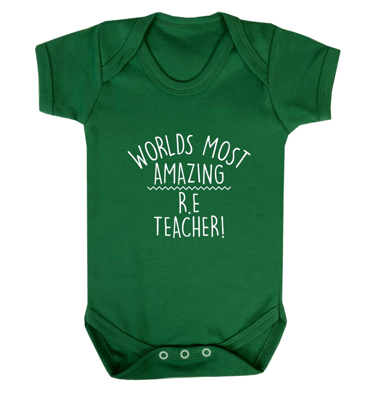 Worlds most amazing R.E teacher baby vest green 18-24 months