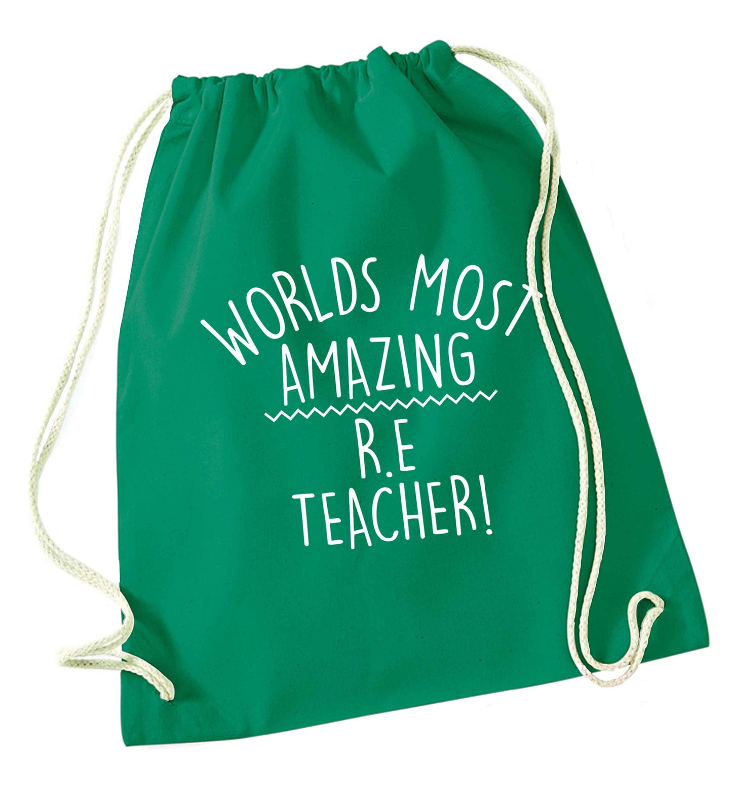 Worlds most amazing R.E teacher green drawstring bag