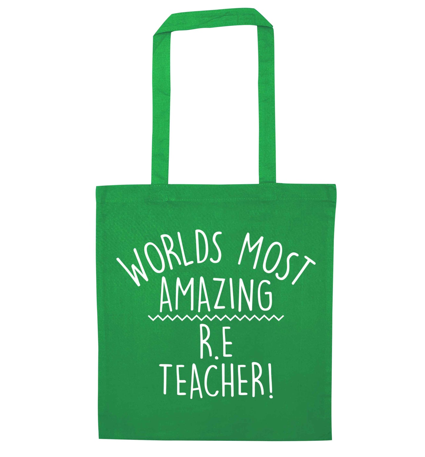 Worlds most amazing R.E teacher green tote bag