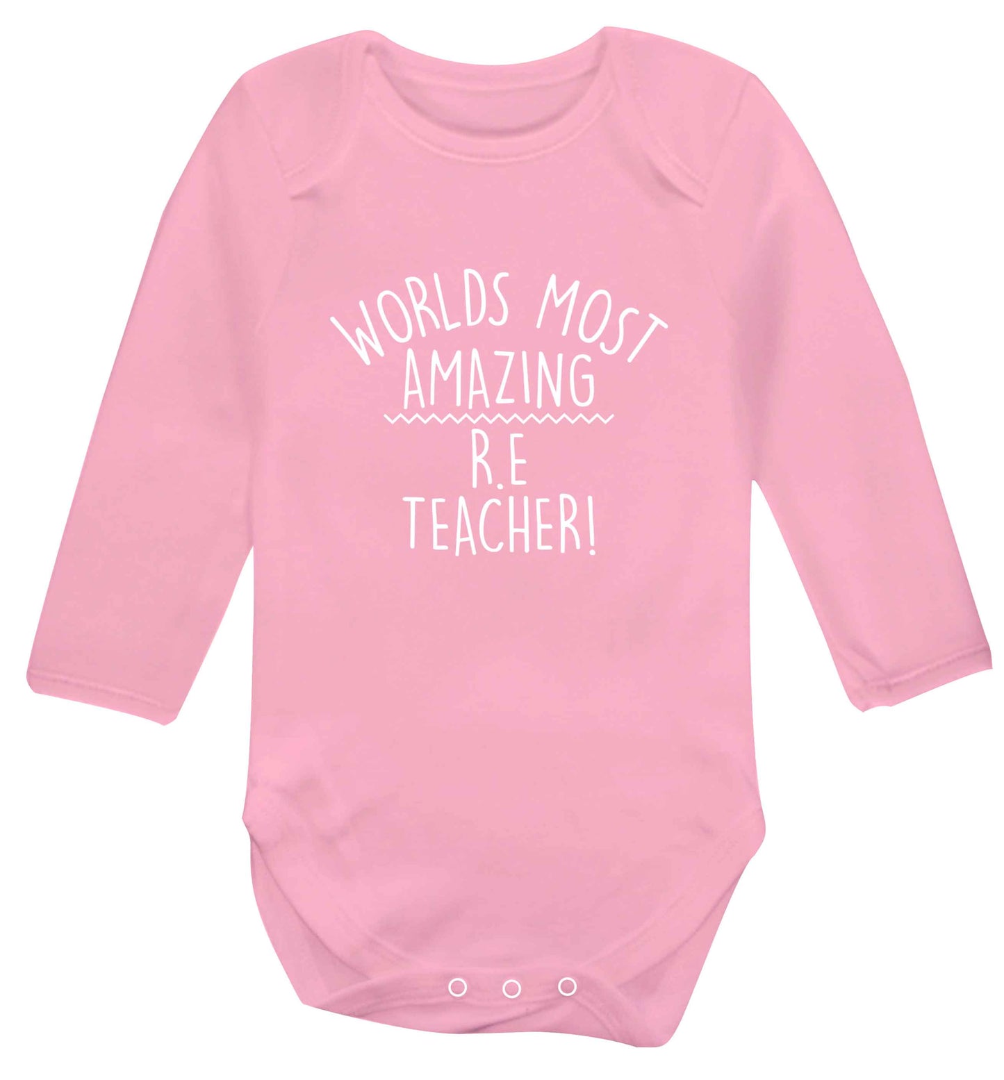 Worlds most amazing R.E teacher baby vest long sleeved pale pink 6-12 months