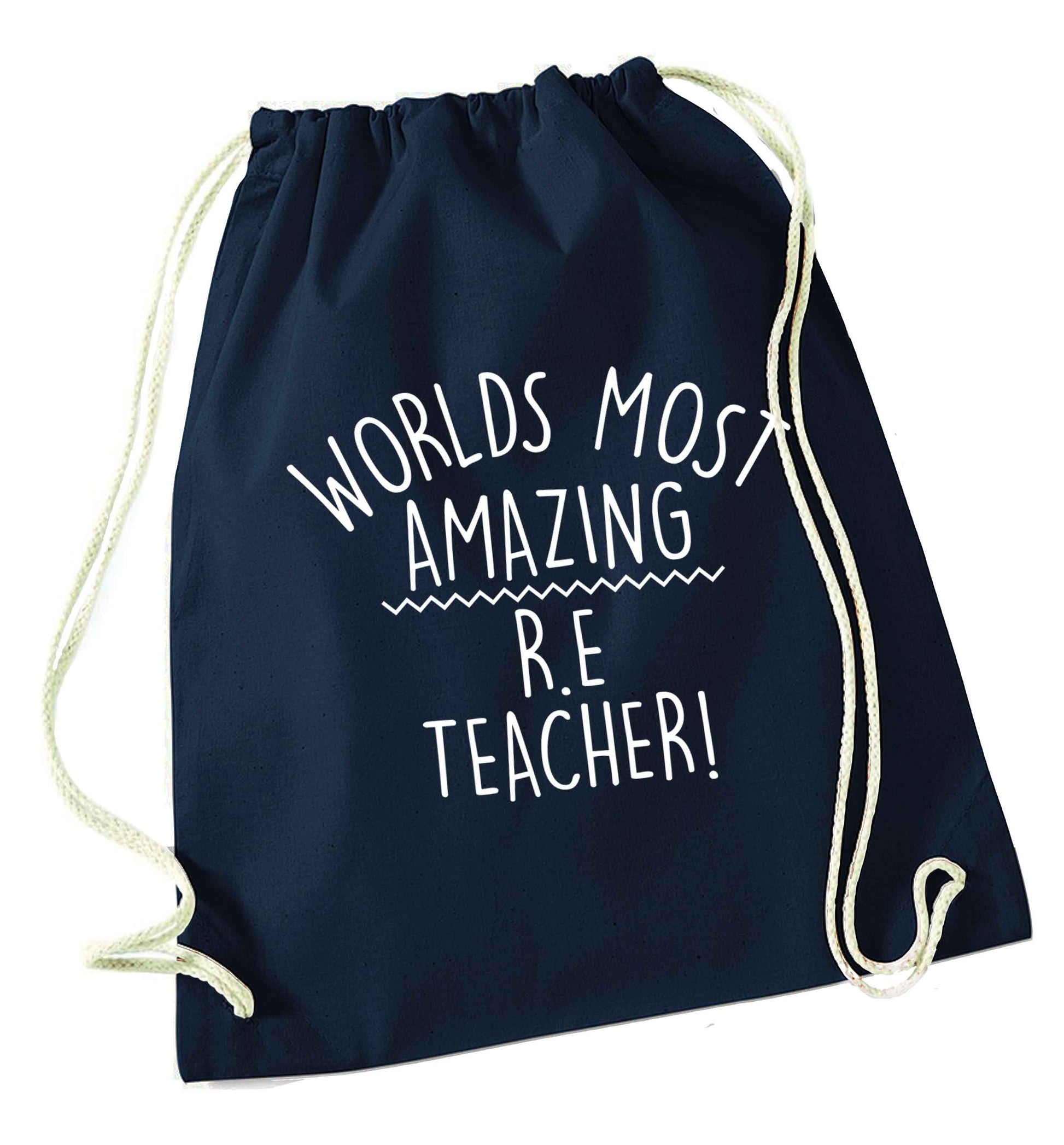 Worlds most amazing R.E teacher navy drawstring bag