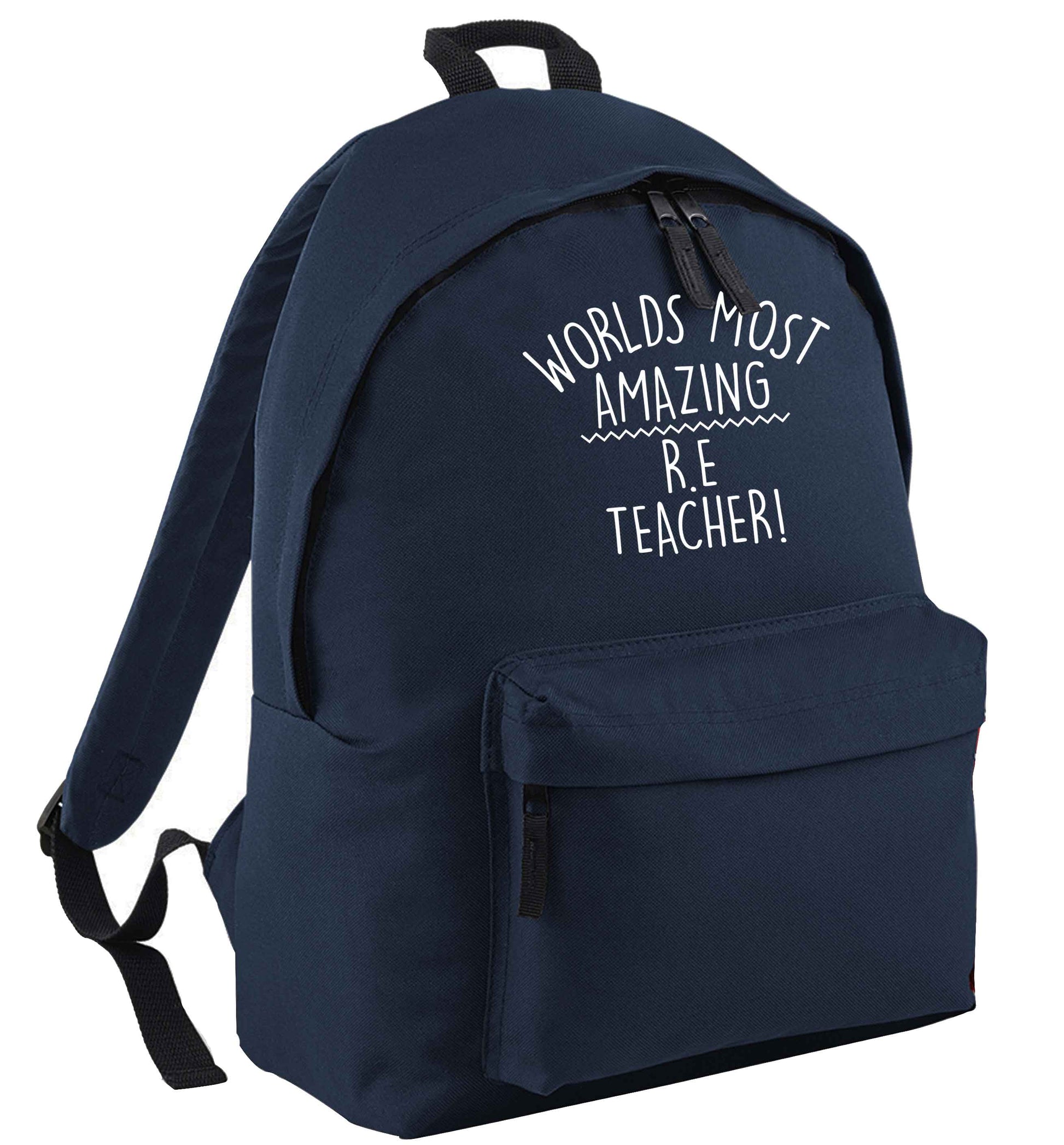 Worlds most amazing R.E teacher navy adults backpack